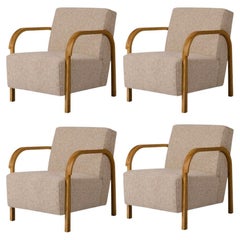 Set of 4 Arch Lounge Chairs in Oak and Daw/Mohair & McNutt Fabric by Mazo Design