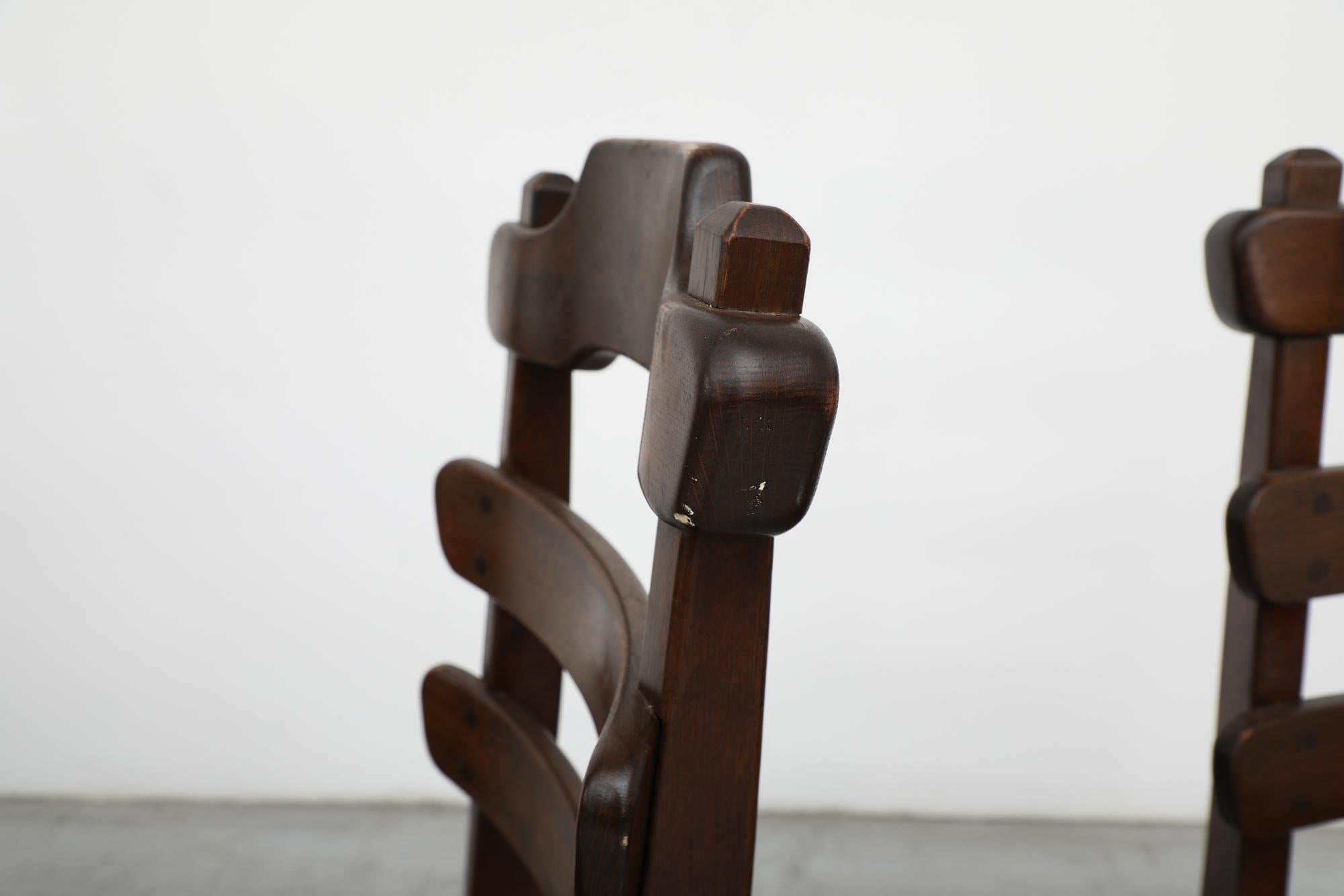 Set of 4 De Puydt (attr) Brutalist Dark Stained Oak Ladder Back Chairs For Sale 4