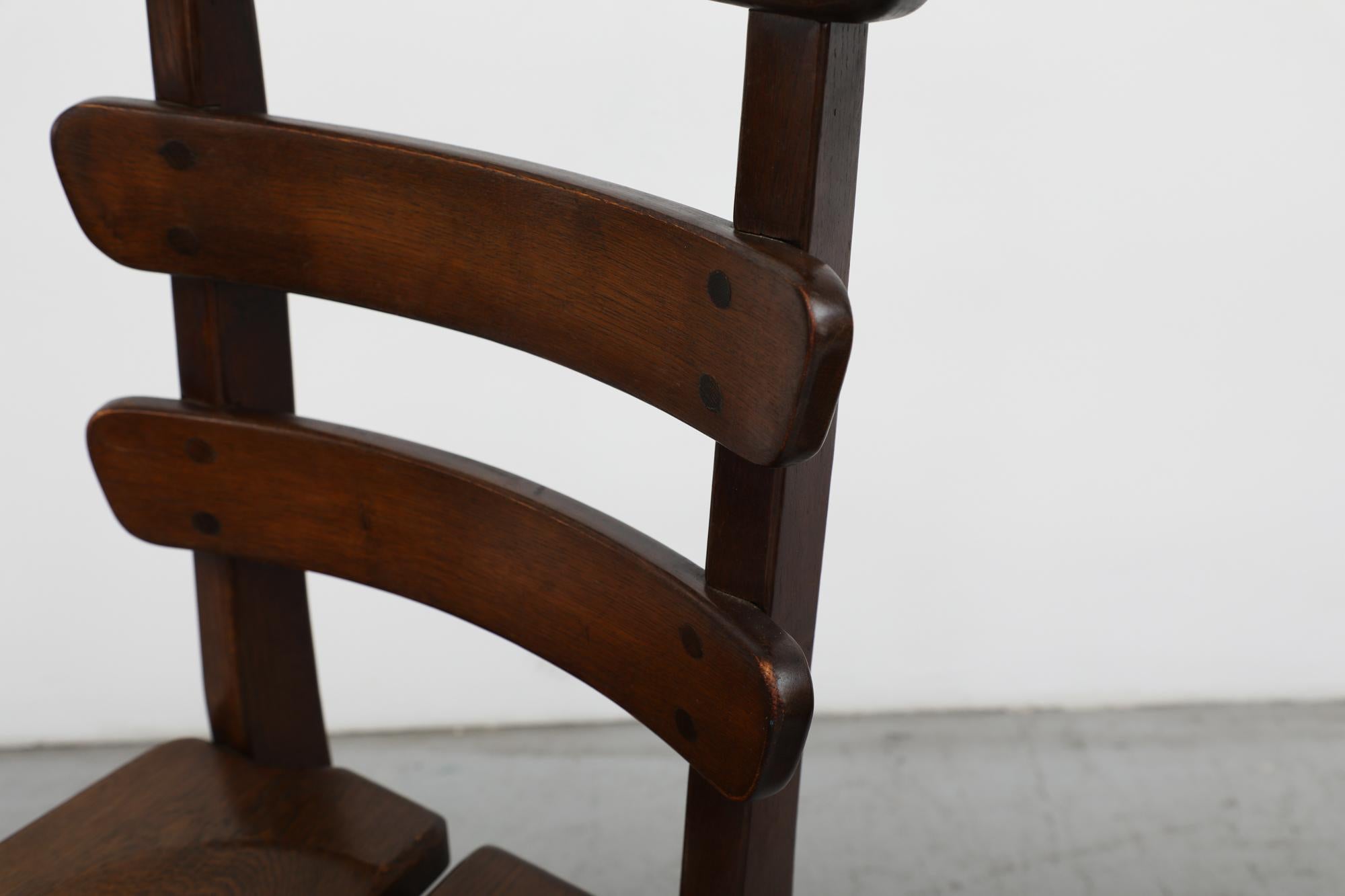 Set of 4 De Puydt (attr) Brutalist Dark Stained Oak Ladder Back Chairs For Sale 6