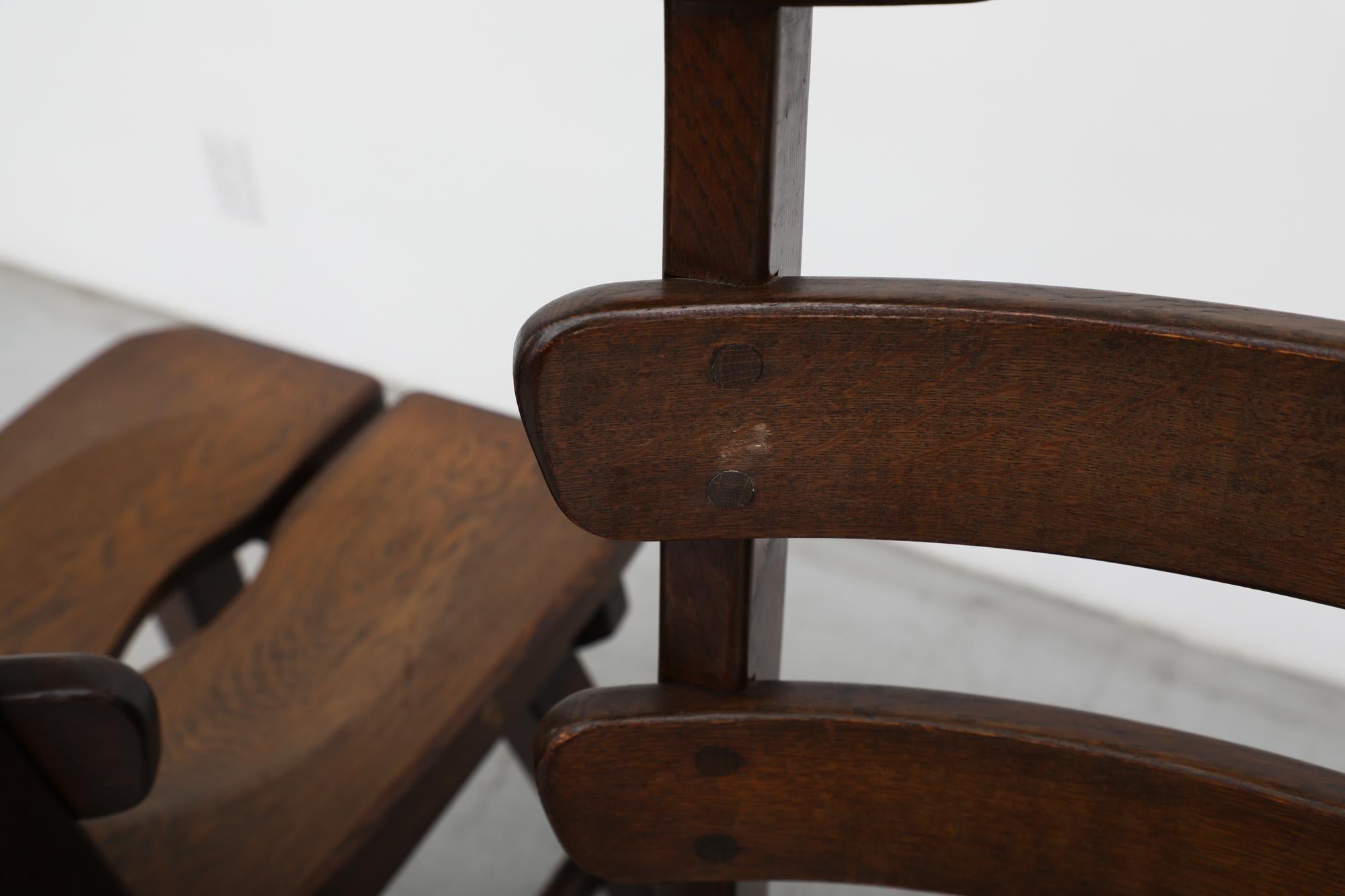 De Puydt (attr) ensemble de 4 chaises brutalistes à dossier en échelle en chêne teinté foncé en vente 5