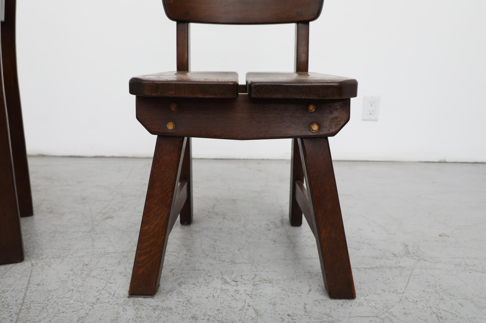 Set of 4 De Puydt (attr) Brutalist Dark Stained Oak Ladder Back Chairs For Sale 8