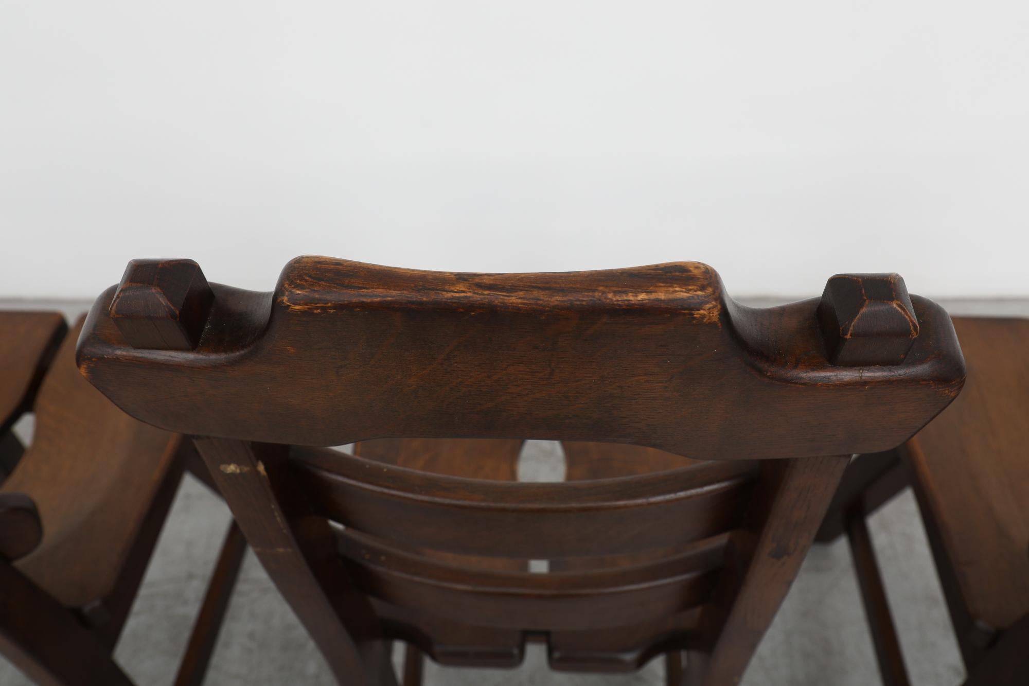 Set of 4 De Puydt (attr) Brutalist Dark Stained Oak Ladder Back Chairs For Sale 3