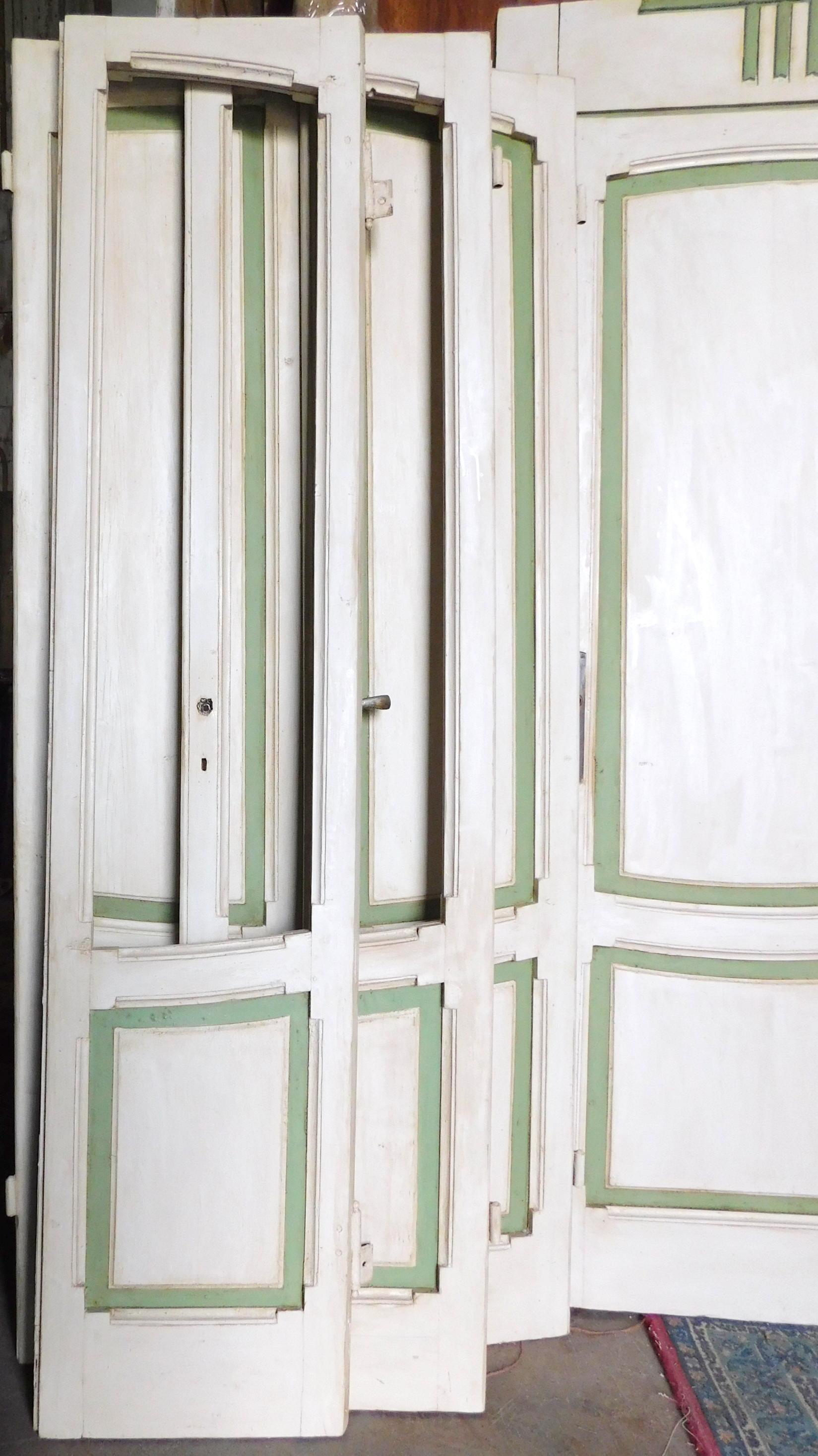 Set of 4 Deco Lacquered Doors, White / Green, Different Size, Milan 1920 For Sale 1