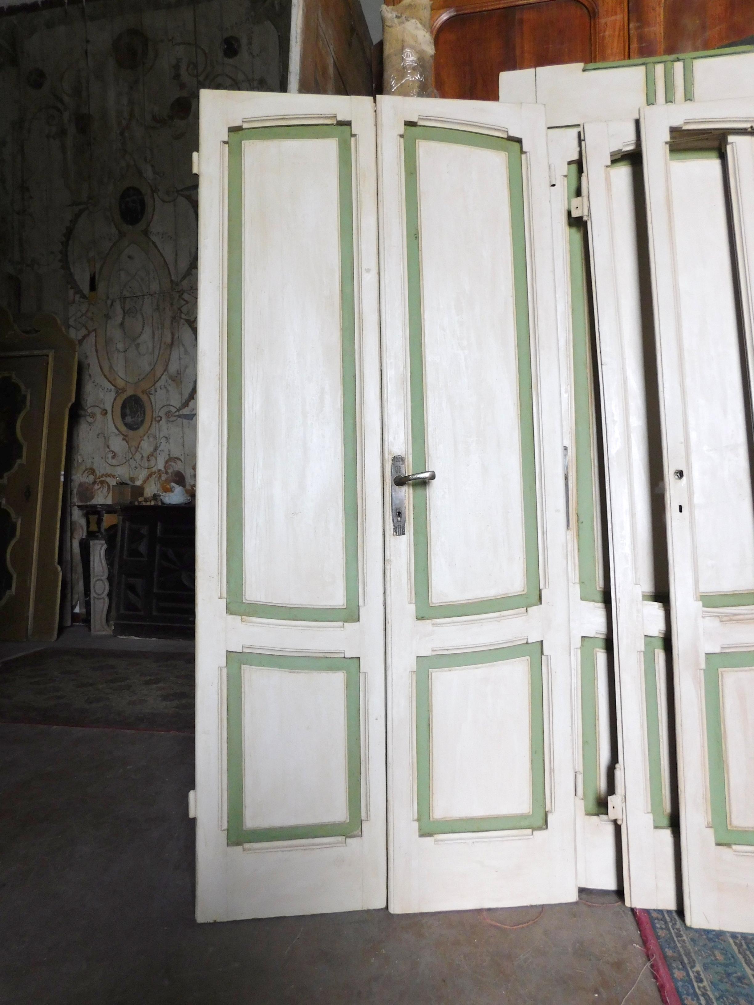 Set of 4 Deco Lacquered Doors, White / Green, Different Size, Milan 1920 For Sale 2