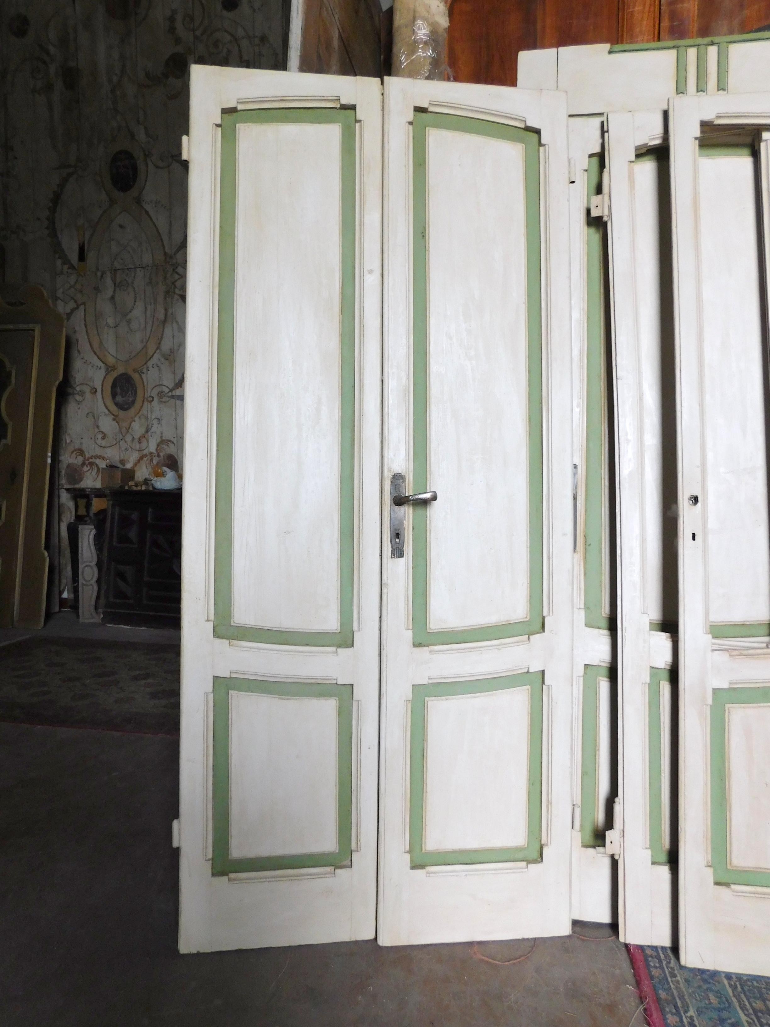 Set of 4 Deco Lacquered Doors, White / Green, Different Size, Milan 1920 For Sale 3