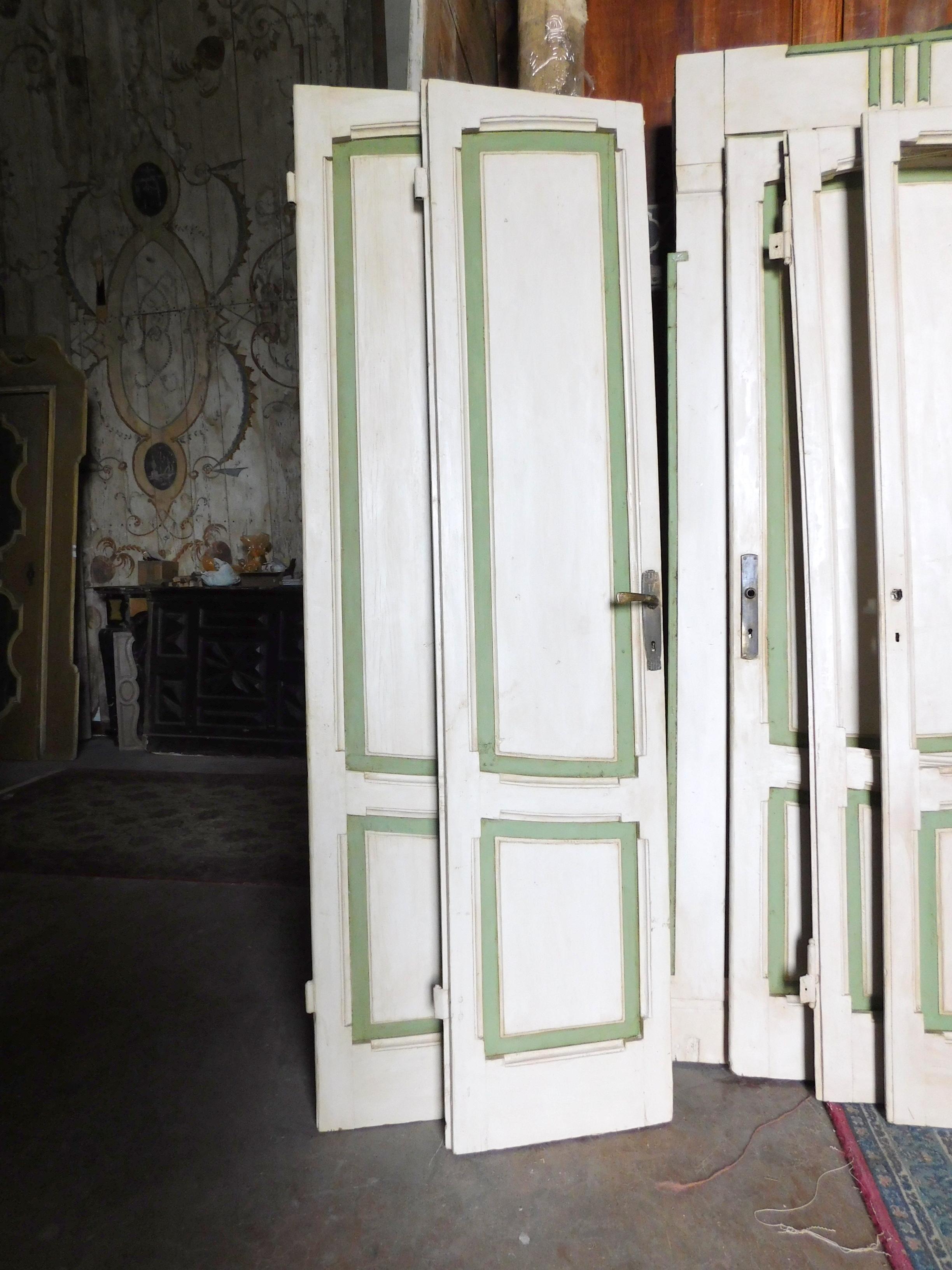 Set of 4 Deco Lacquered Doors, White / Green, Different Size, Milan 1920 For Sale 5