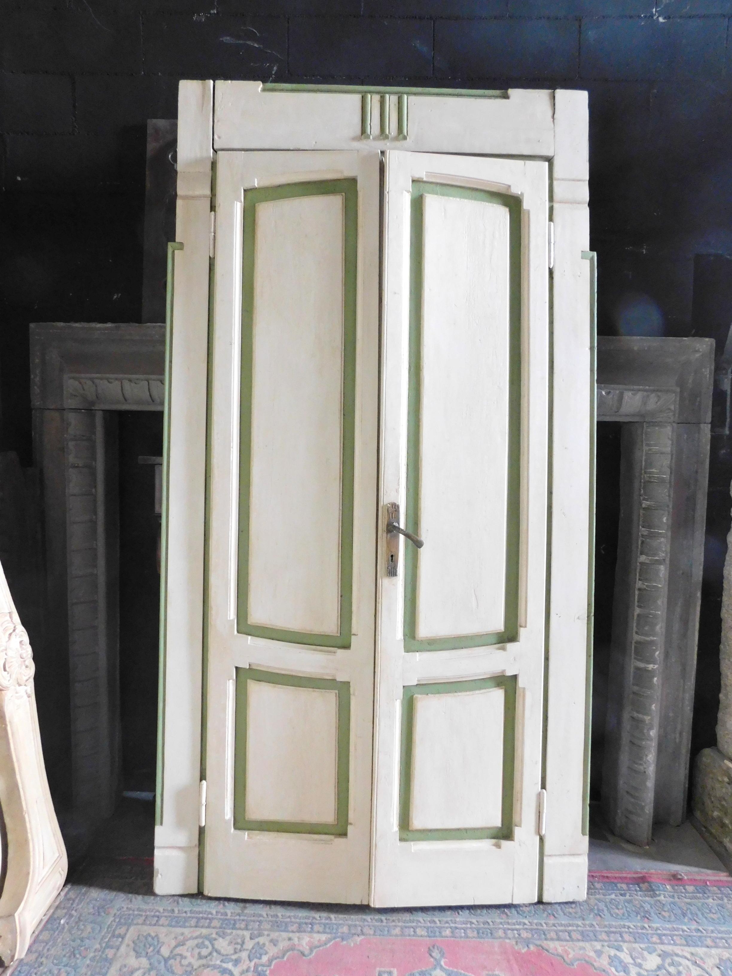 italien Ensemble de 4 portes laquées Art déco, blanc/vert, taille différente, Milan 1920 en vente