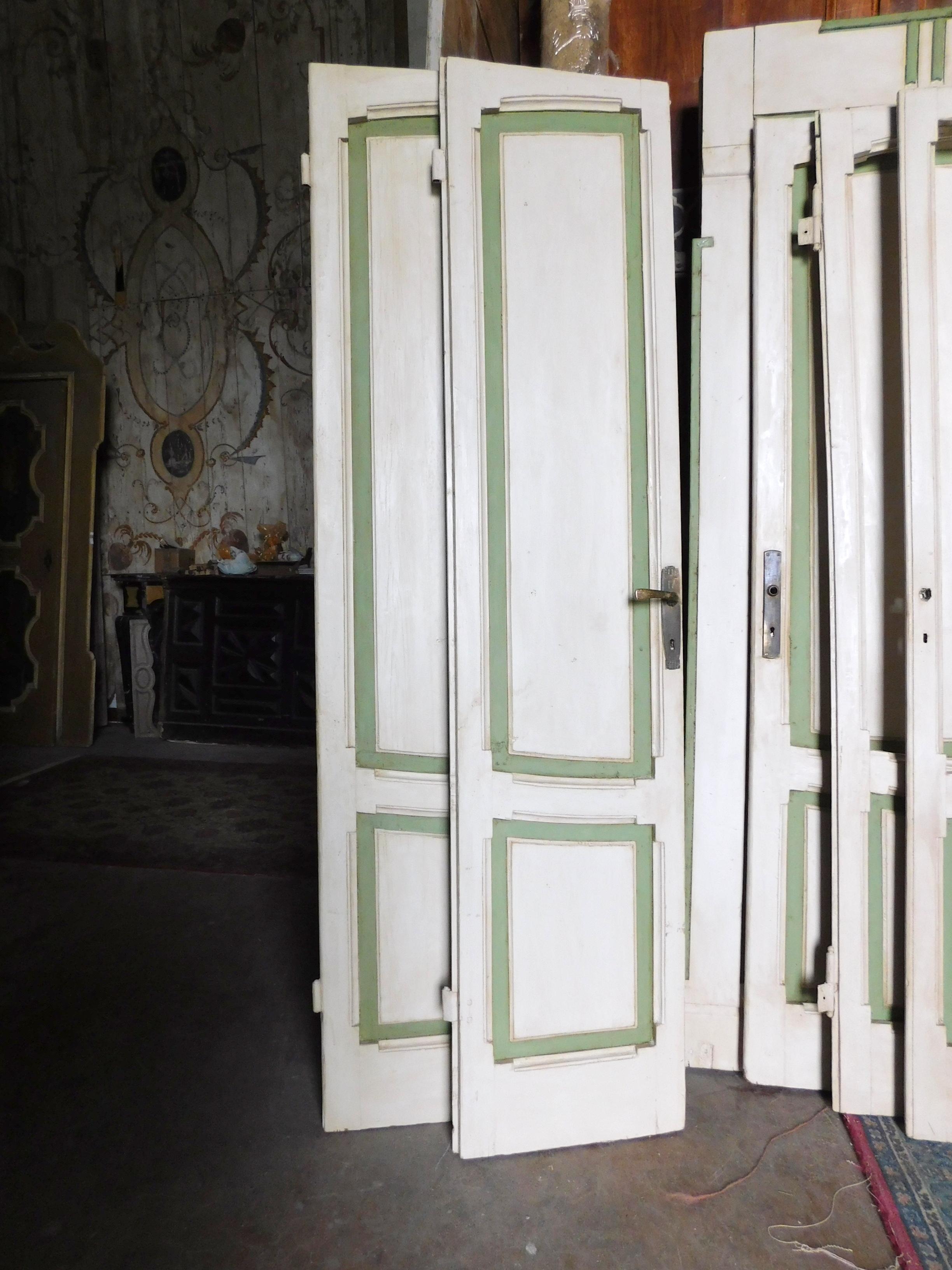 Laqué Ensemble de 4 portes laquées Art déco, blanc/vert, taille différente, Milan 1920 en vente