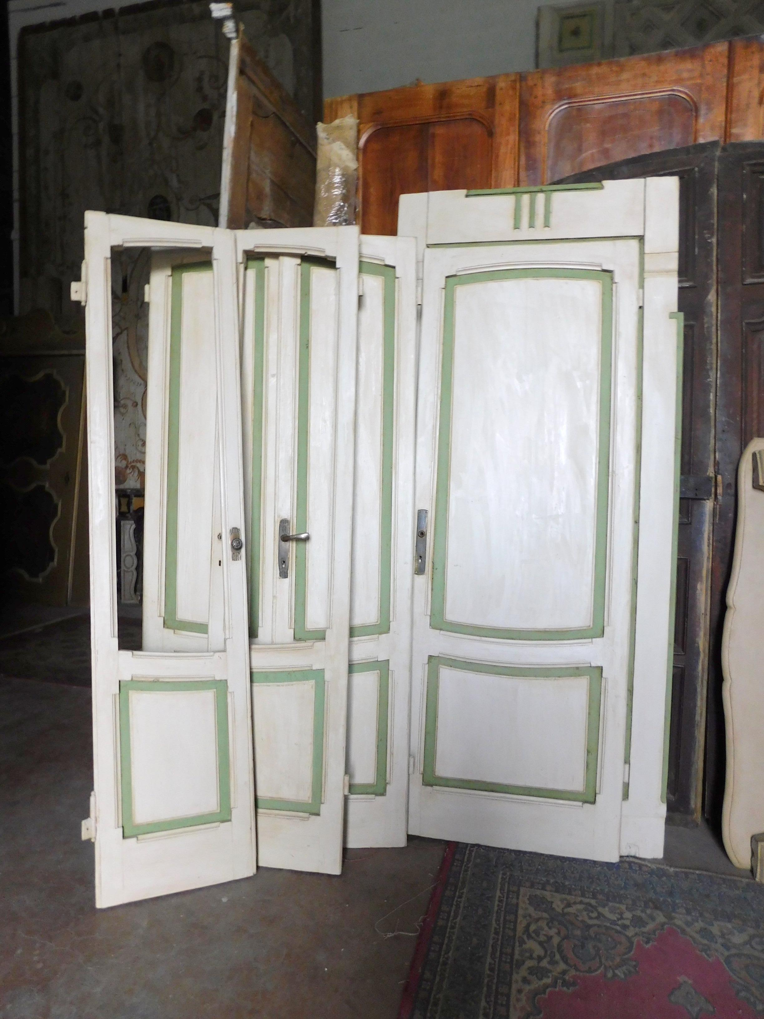 Bois Ensemble de 4 portes laquées Art déco, blanc/vert, taille différente, Milan 1920 en vente