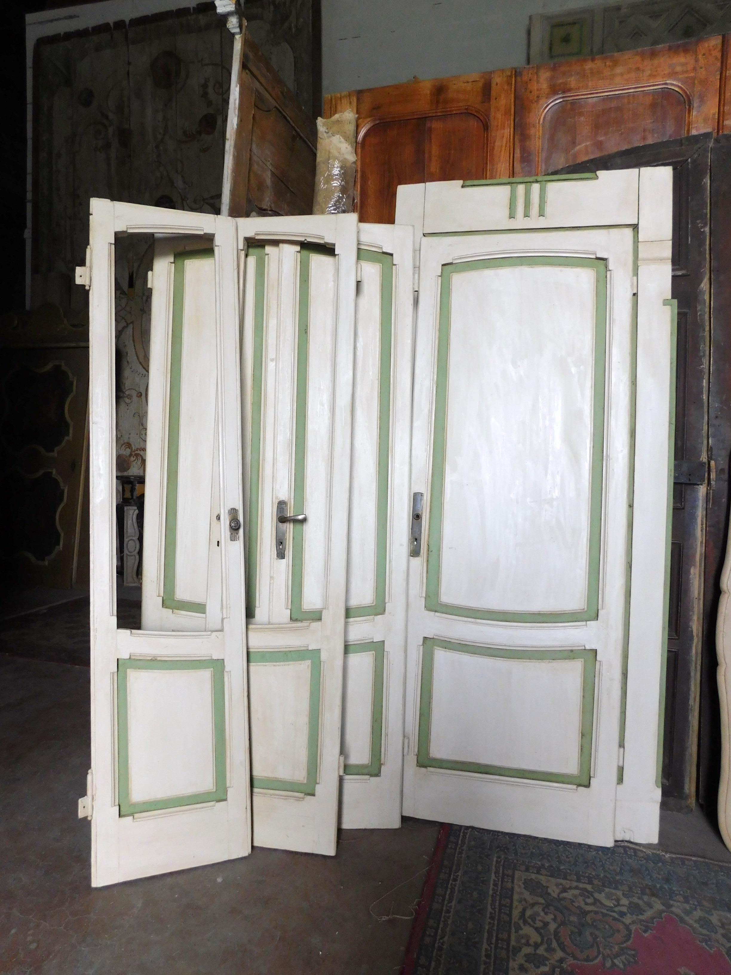 20th Century Set of 4 Deco Lacquered Doors, White / Green, Different Size, Milan 1920 For Sale