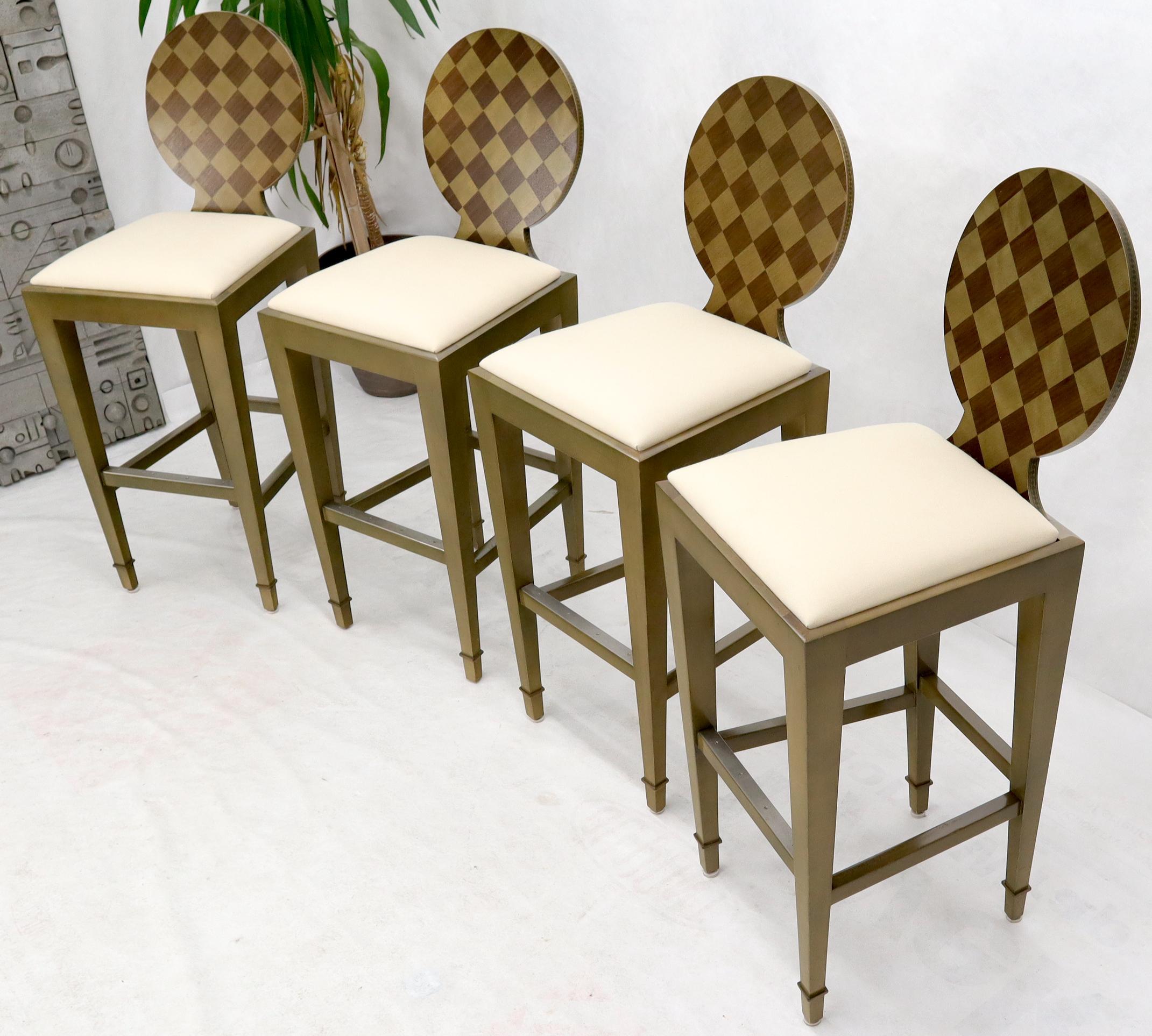 American Set of 4 Decorated Memphis Style Bar Stools New Upholstery For Sale