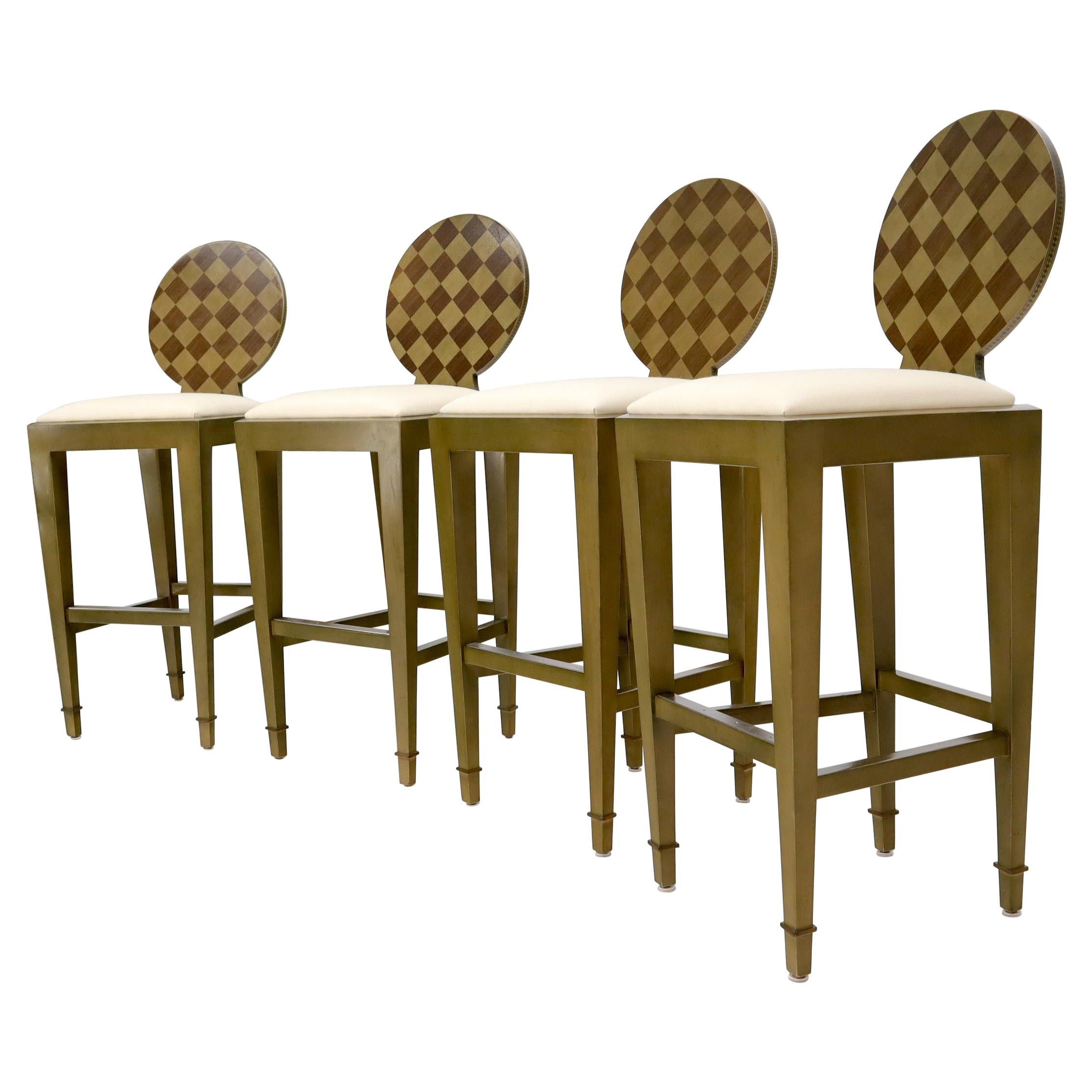 Set of 4 Decorated Memphis Style Bar Stools New Upholstery For Sale