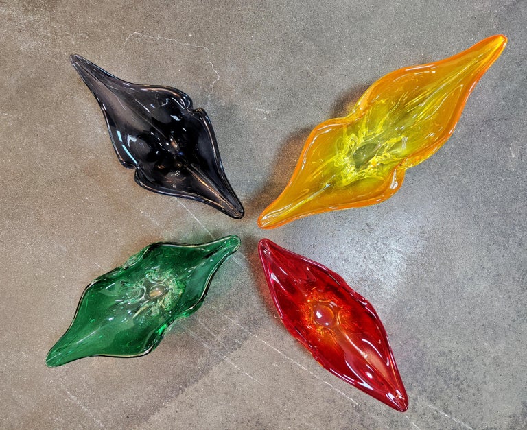 Set of 4 Decorative Glass Fruit Bowls by Josef Hospodka, Czechoslovakia