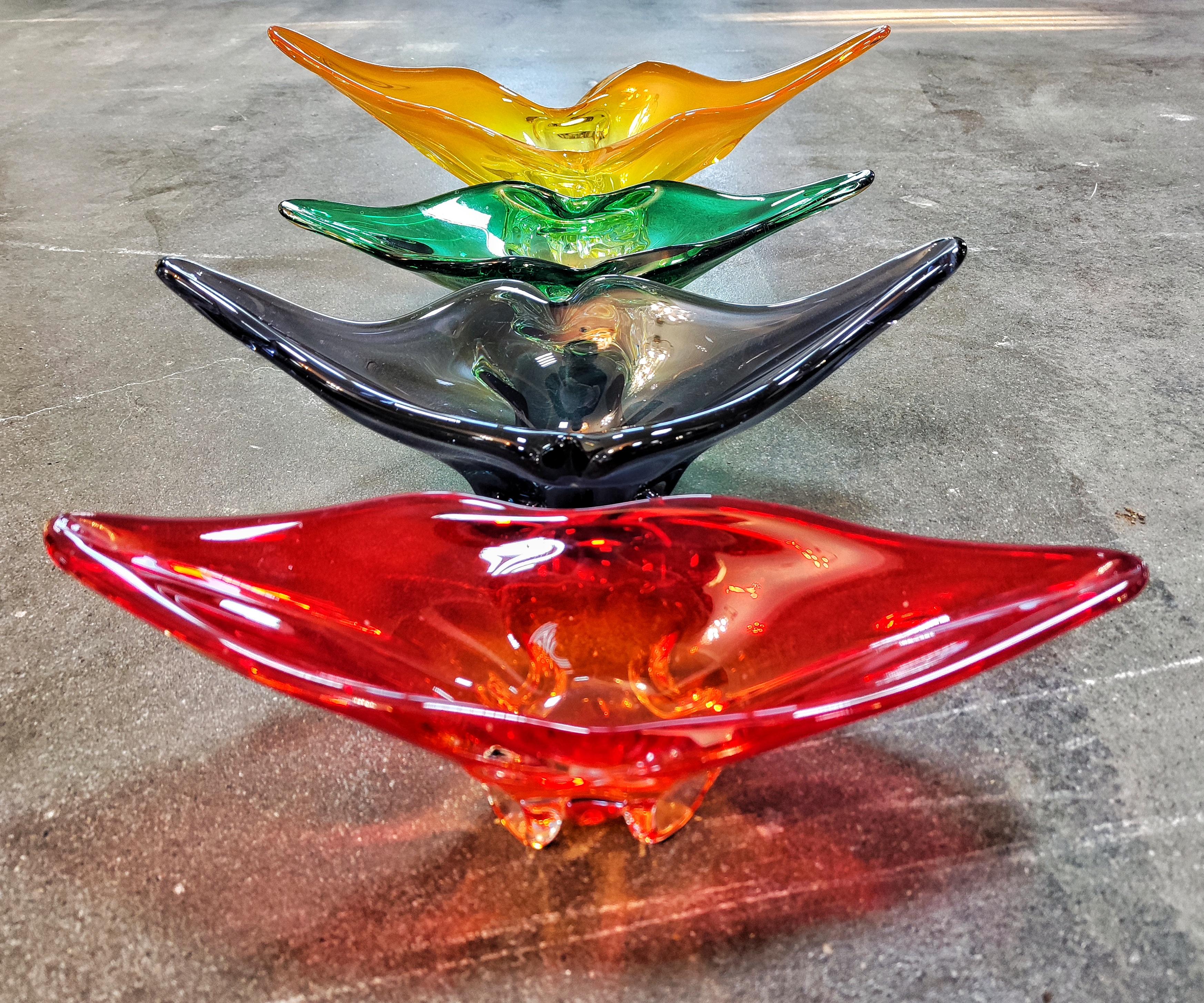 Art Glass Set of 4 Decorative Glass Fruit Bowls by Josef Hospodka, Czechoslovakia, 1970s For Sale