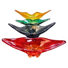 Set of 4 Decorative Glass Fruit Bowls by Josef Hospodka, Czechoslovakia, 1970s