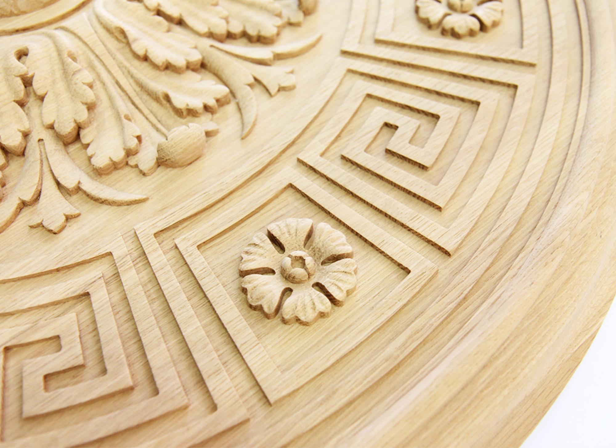 Woodwork Set of 4 Decorative Hand Carved Wood Rosettes for Interior For Sale