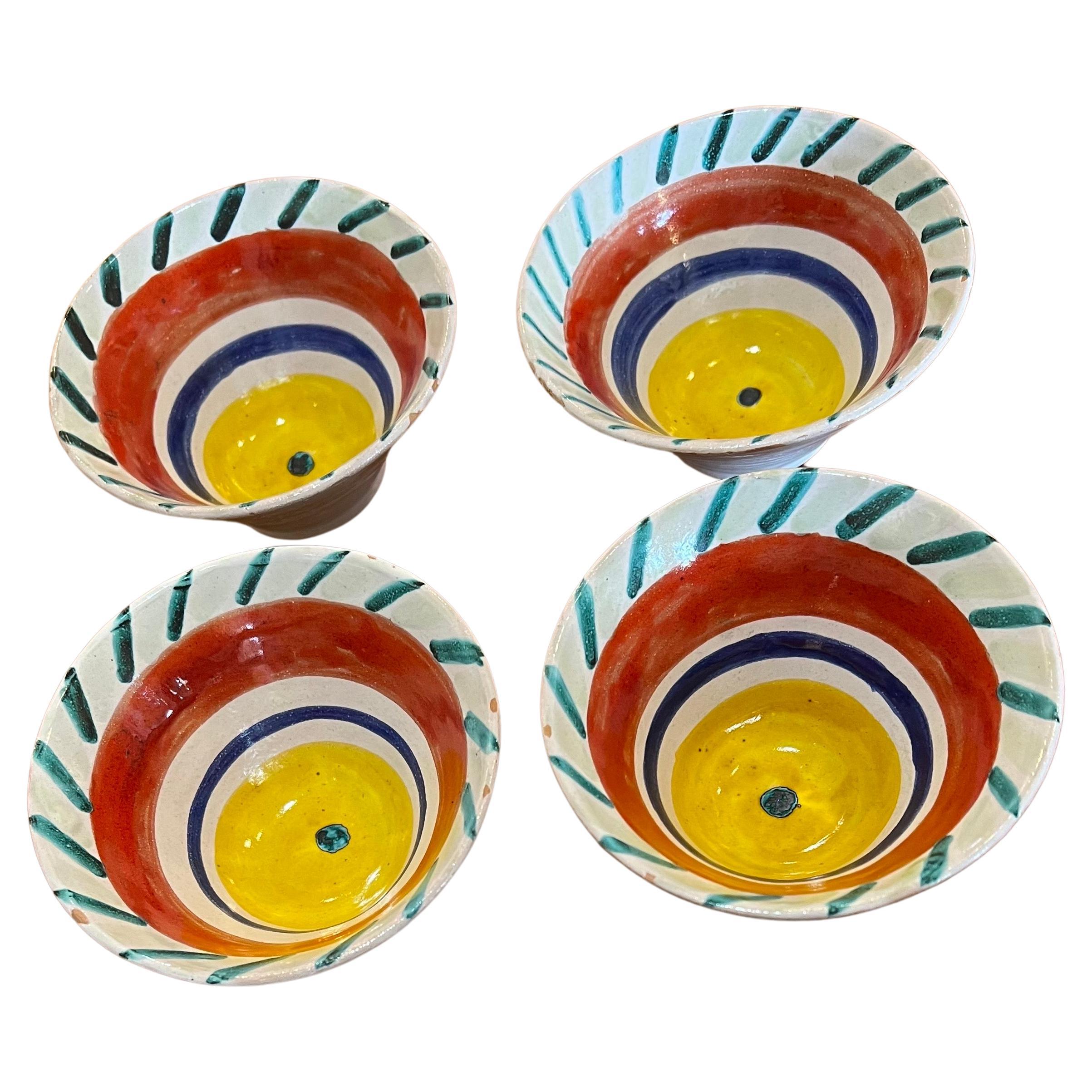 Set of 4 Decorative Hand Painted Italian Pottery Dessert Bowls by DeSimone For Sale