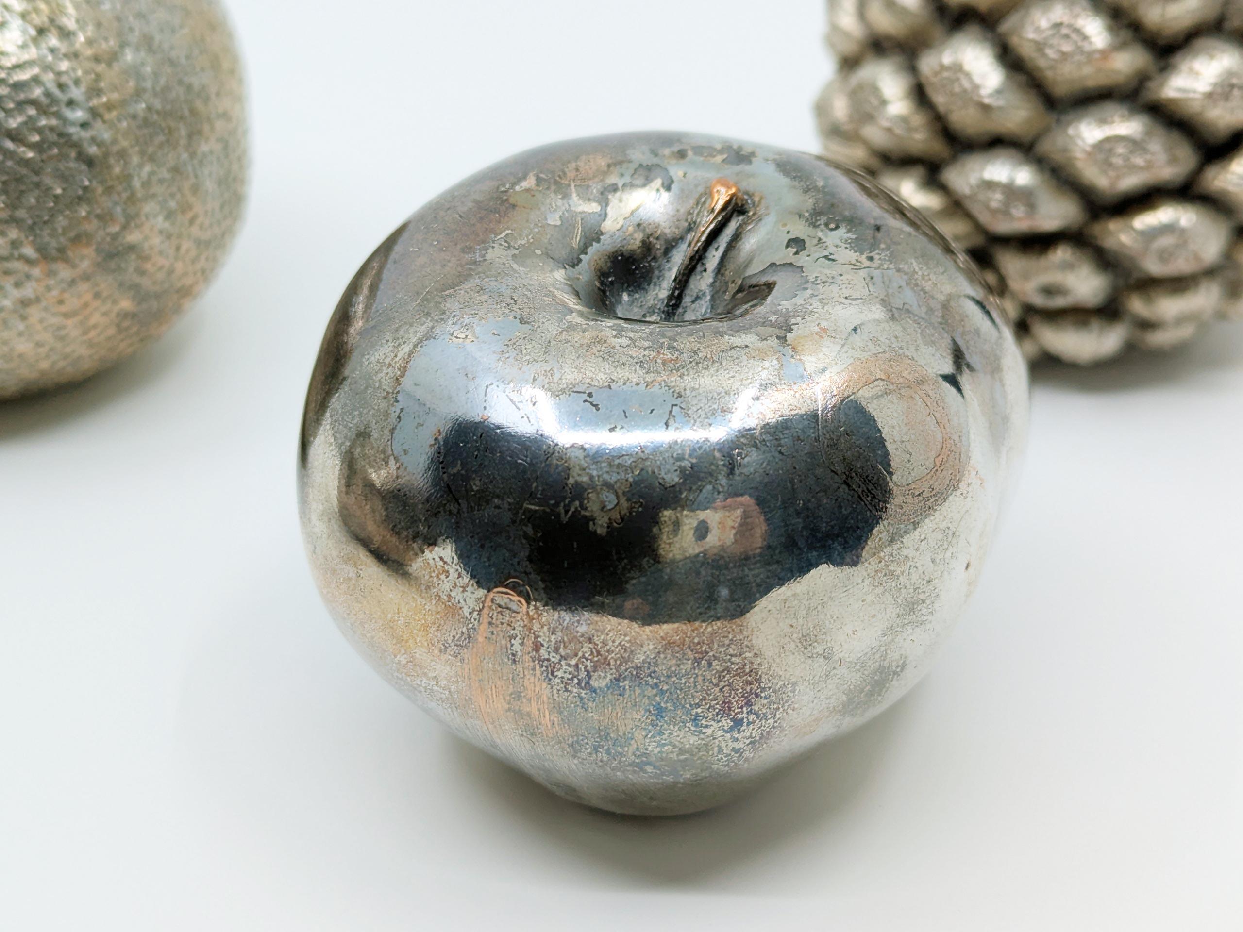 Metal Set of 4 decorative silver plated fruits made by Marcello Giorgio, 1970s For Sale