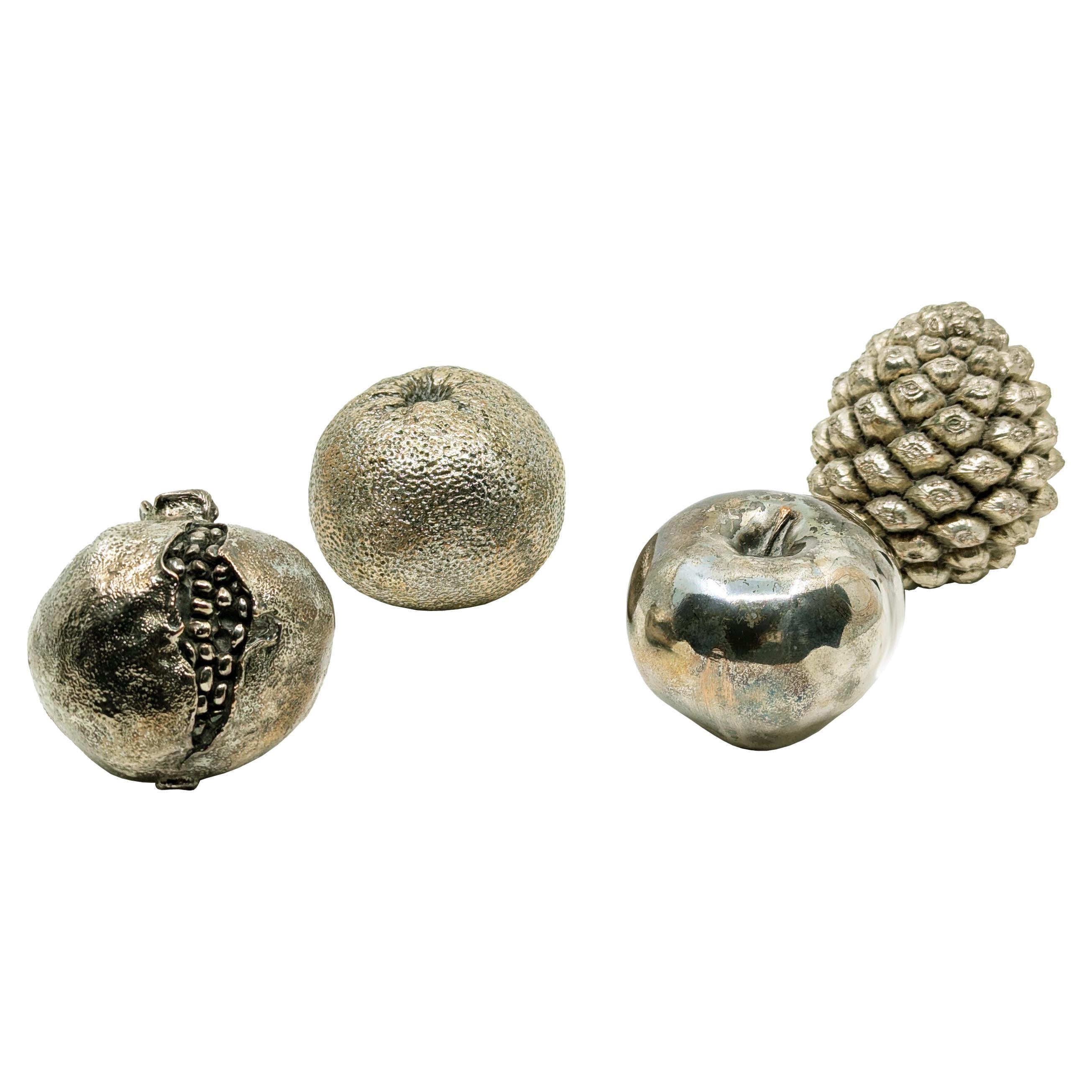 Set of 4 decorative silver plated fruits made by Marcello Giorgio, 1970s