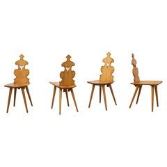 Set of 4 Decorative Tyrolean Style Brutalist Chairs