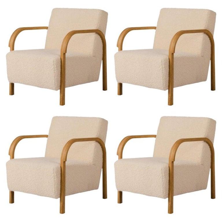 Set of 4 DEDAR/Artemidor ARCH Lounge chairs by Mazo Design
Dimensions: W 69 x D 79 x H 76 cm
Materials: Oak, Sheepskin

With the new ARCH collection, mazo forges new paths with their forward-looking modernism. The series is a tribute to the