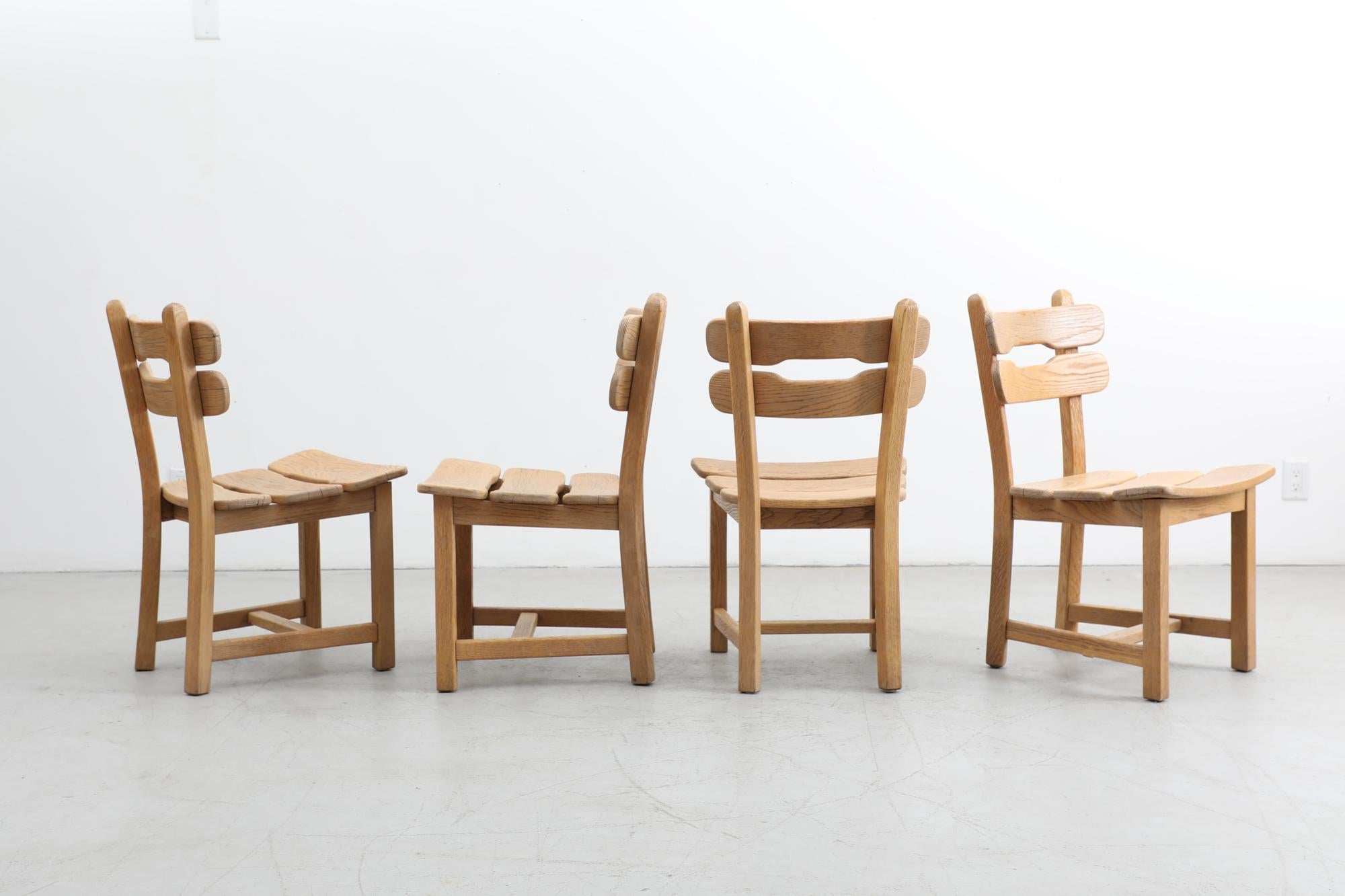 Ensemble de 4 chaises d'appoint Depuydt « attribuées » brutalistes en chêne blanc lourd en vente 8
