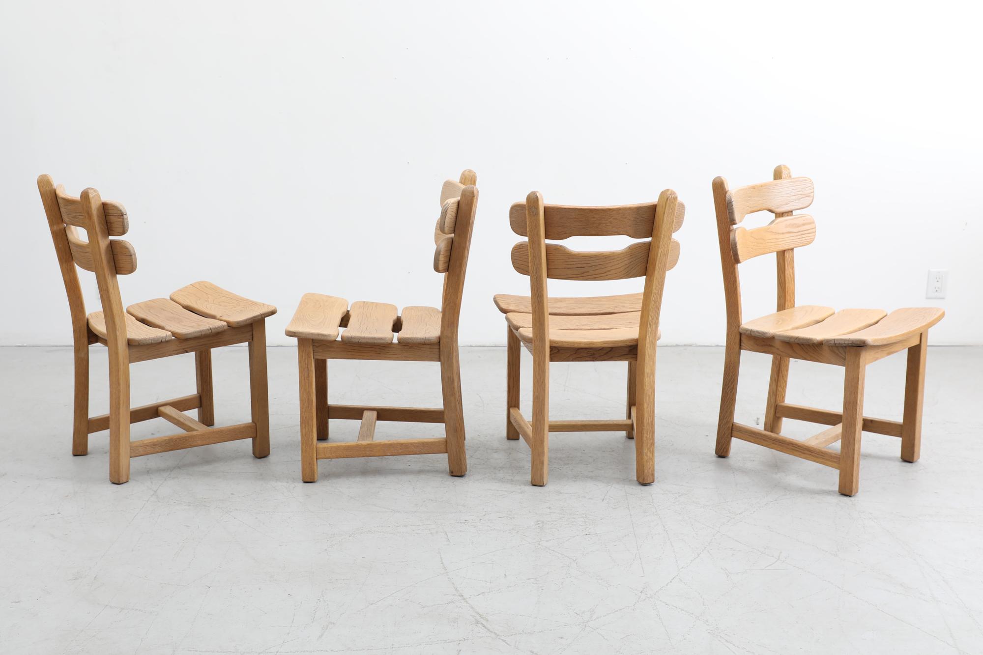 Mid-Century Modern Ensemble de 4 chaises d'appoint Depuydt « attribuées » brutalistes en chêne blanc lourd en vente