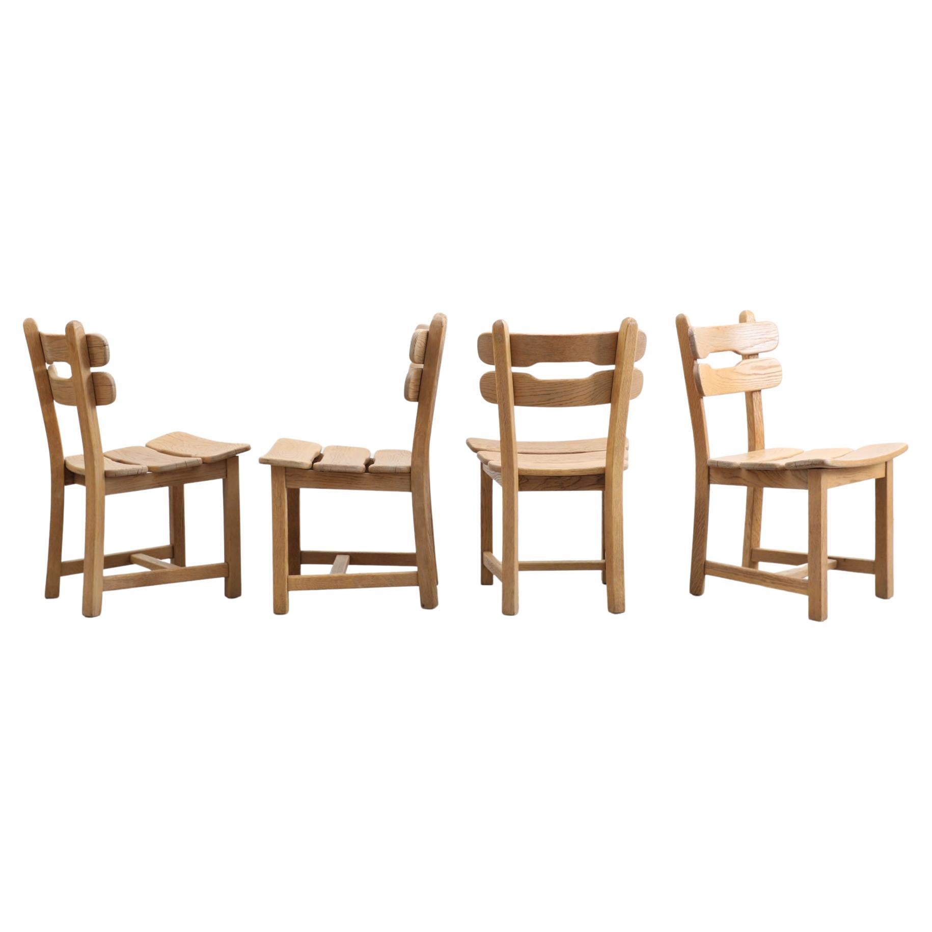 Set of 4 Depuydt 'Attributed' Brutalist Heavy White Oak Side Chairs For Sale