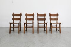 Set of Four 1960s De Puydt Style Brutalist Oak Ladder Back Dining Chairs