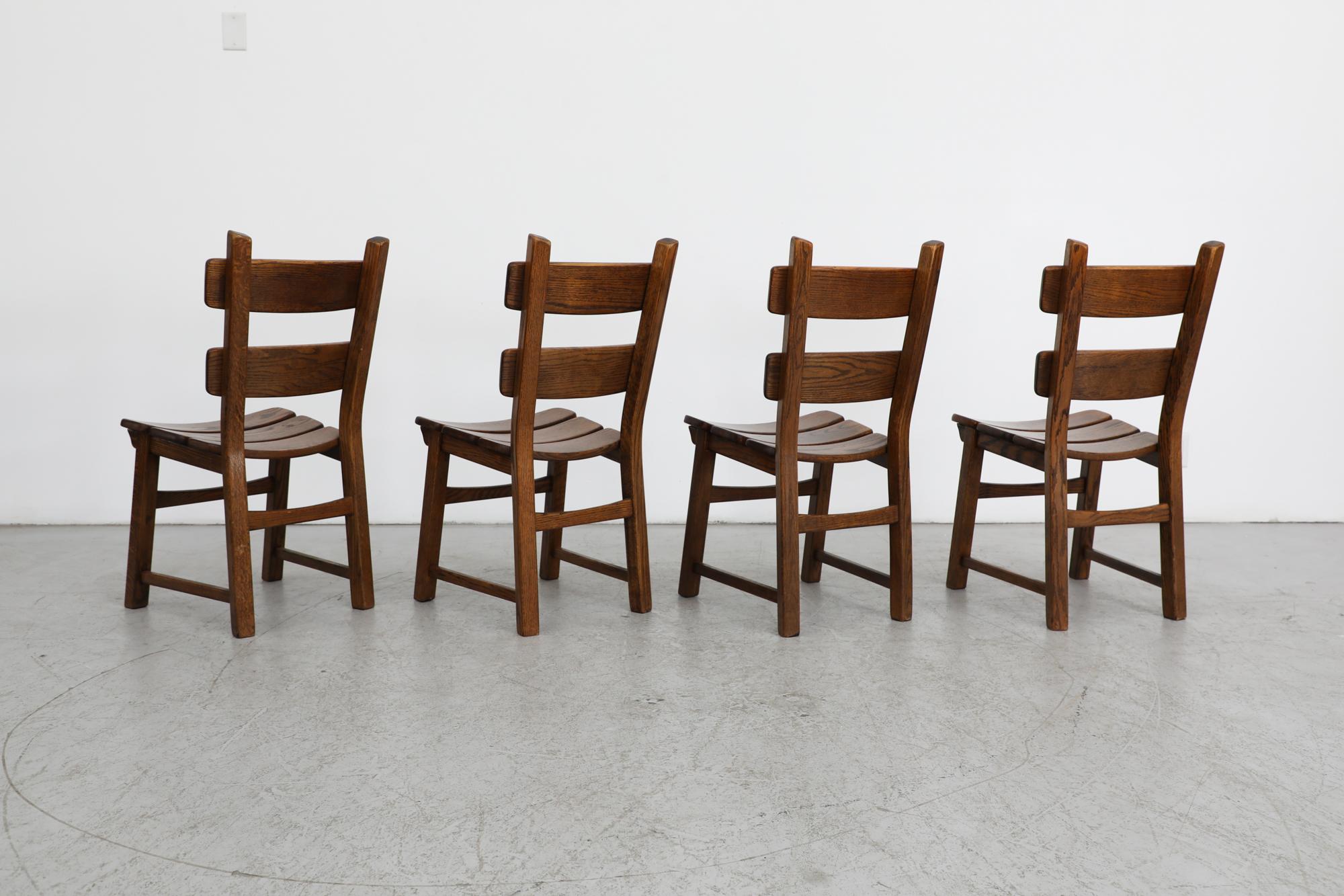 Set of 4 DePuydt Brutalist Oak Ladder Back Dining Chairs In Good Condition For Sale In Los Angeles, CA