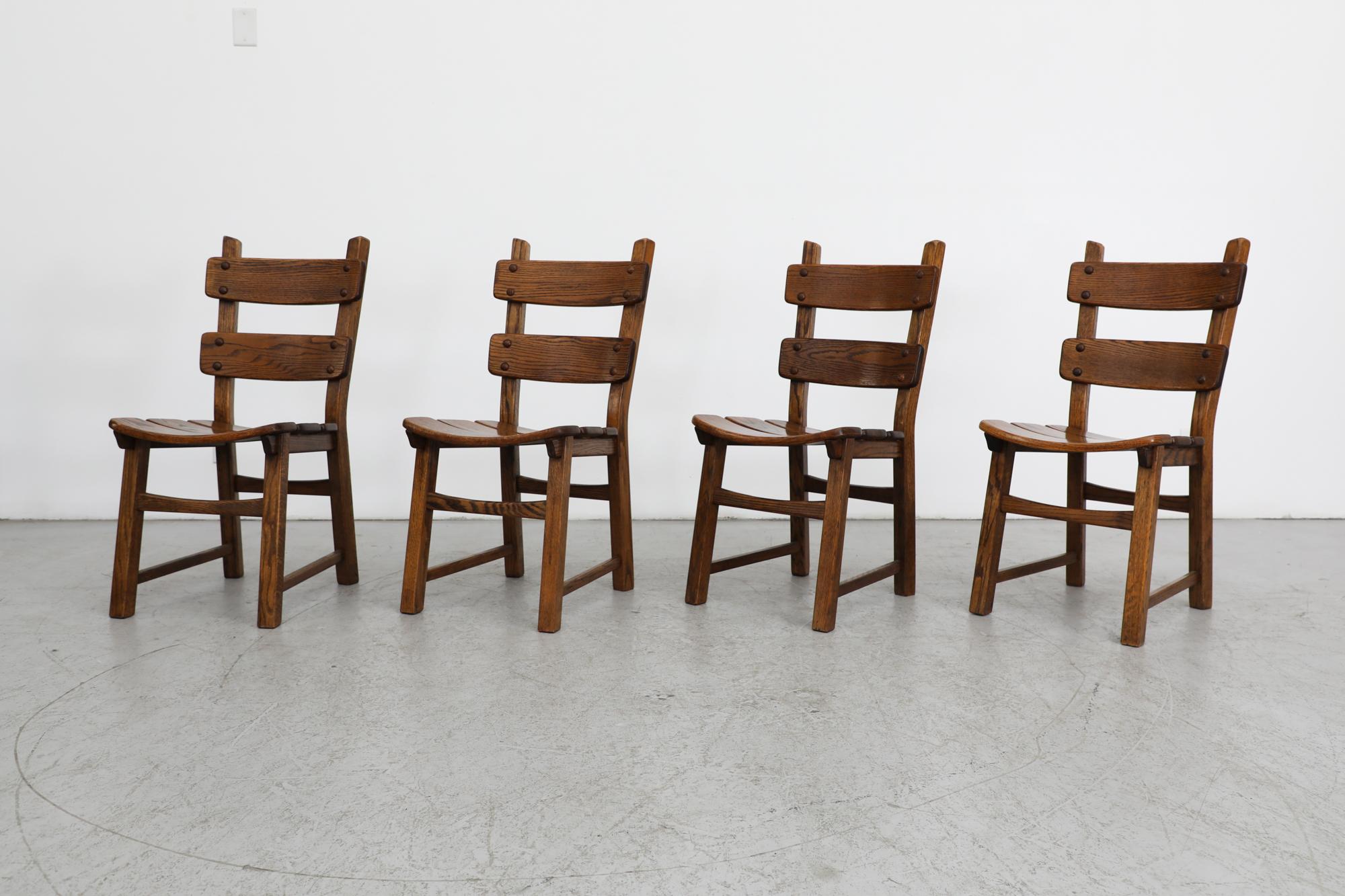 Chêne Ensemble de 4 chaises de salle à manger DePuydt Brutalist en Oak Oak à dossier en échelle en vente