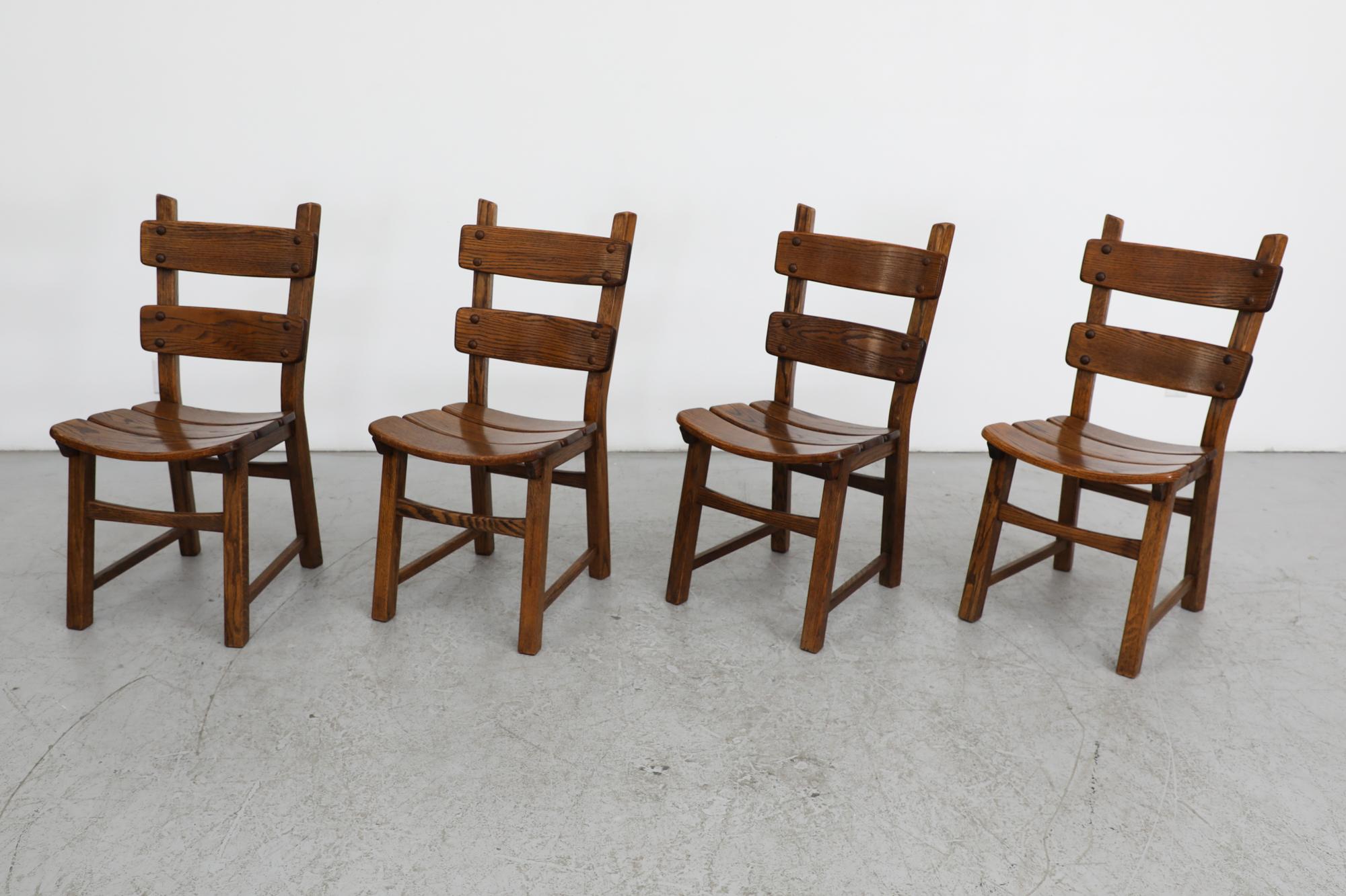 Ensemble de 4 chaises de salle à manger DePuydt Brutalist en Oak Oak à dossier en échelle en vente 1