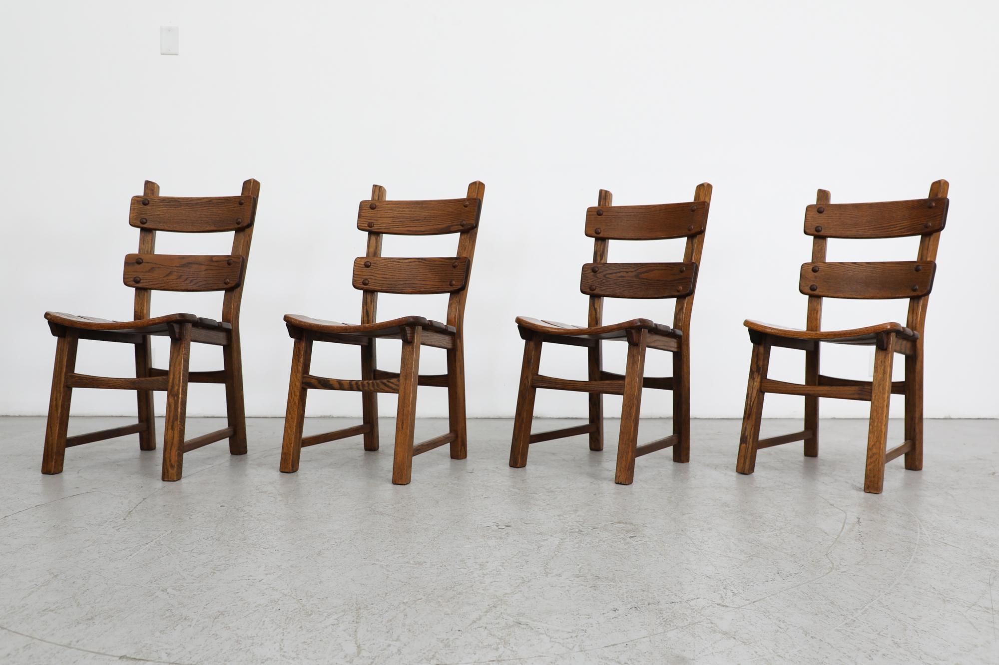 Ensemble de 4 chaises de salle à manger DePuydt Brutalist en Oak Oak à dossier en échelle en vente 2