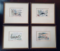 Set of 4 Derek Abel Artist "Cambridge" Framed Watercolours, 1989, Signed