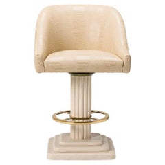 Set of 4 Designs for Leisure White Faux Snakeskin Column Base Bar Stools
