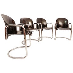 Set of 4 'Dialogo' Chromed Dining Chairs by Tobia Scarpa for B&B Italia, 1970s