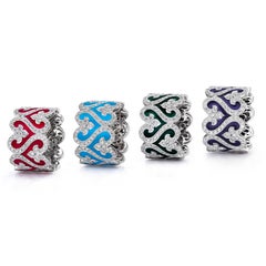 Set of 4 Diamond and Enamel Wide Band Rings
