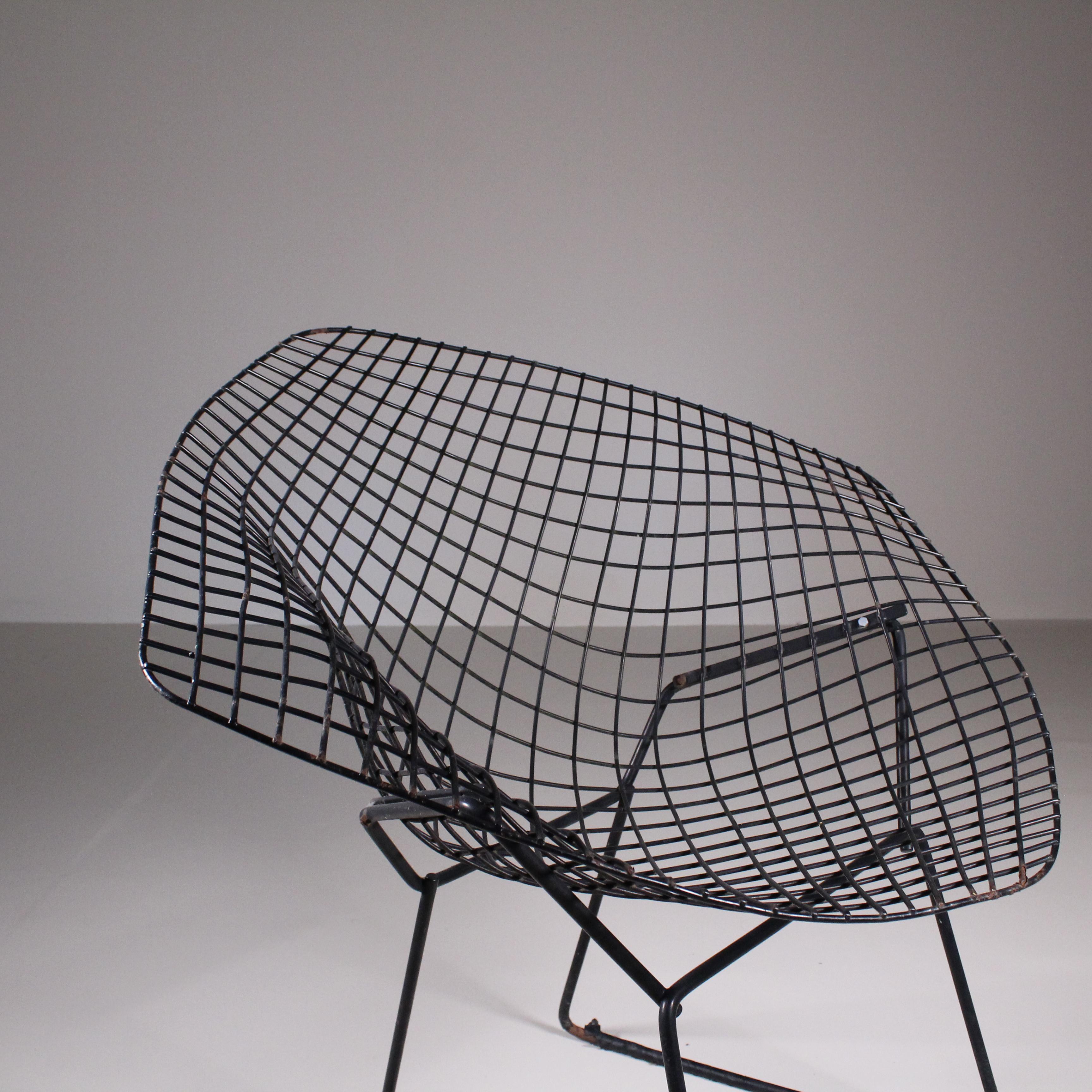 The Diamond Chair is an astounding study in space, form and function by one of the master sculptors of the last century. Like Saarinen and Mies, Bertoia found sublime grace in an industrial material, elevating it beyond its normal utility into a