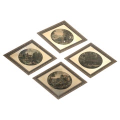 Ensemble de 4 paysages romantiques encadrés en forme de diamant