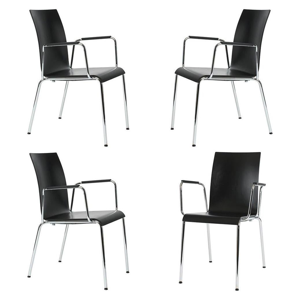 Set of 4 Dietiker Poro S Minimalist Dining Chairs with Arms, Made in Switzerland For Sale