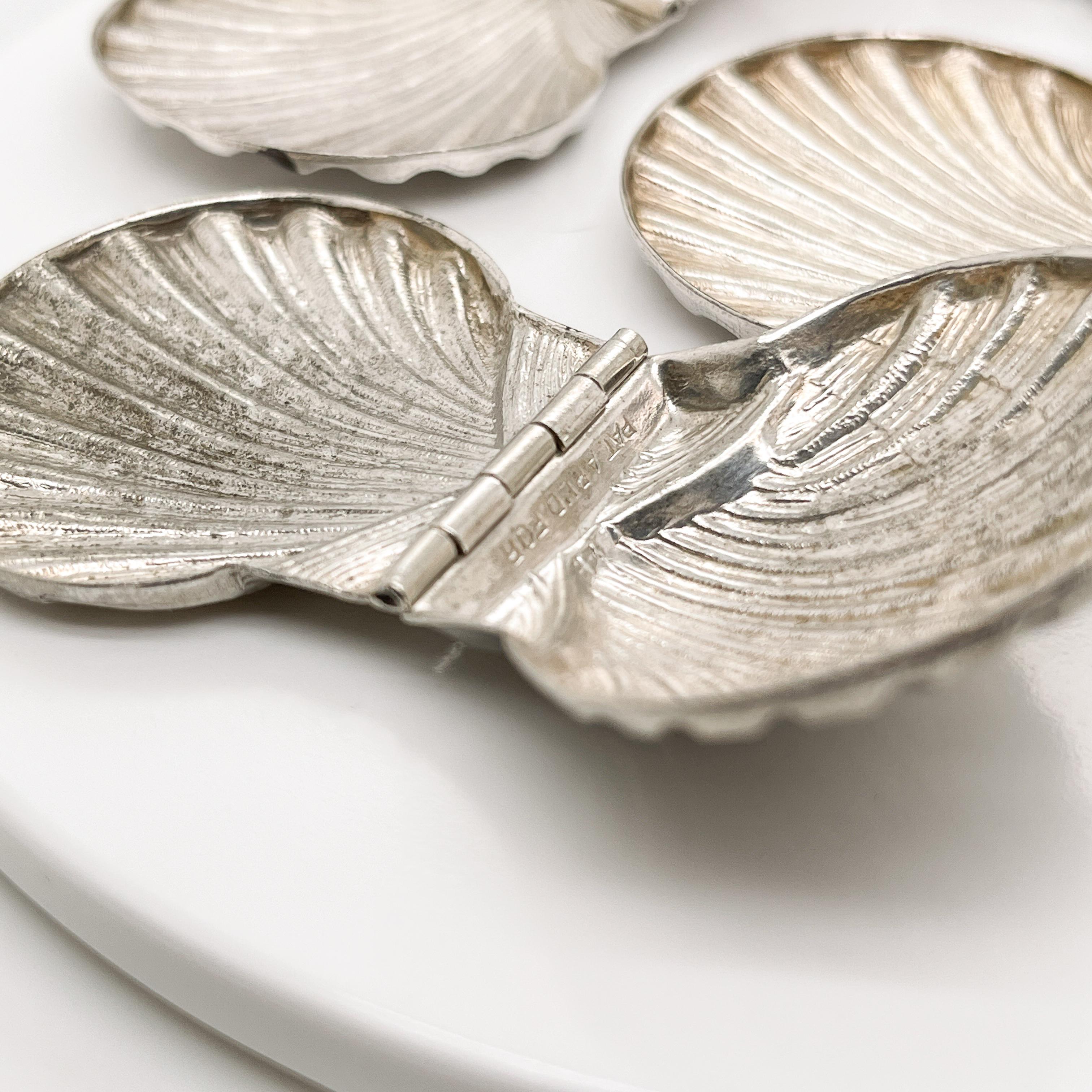 Set of 4 Diminutive Scallop Shaped Sterling Silver Sea Shell Hinged Boxes 2