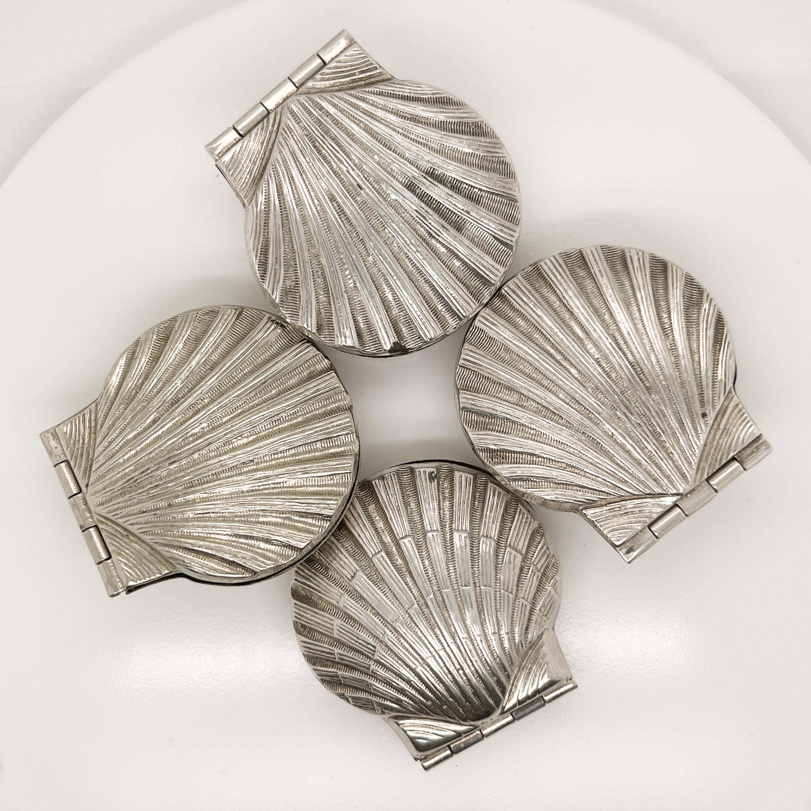 Set of 4 Diminutive Scallop Shaped Sterling Silver Sea Shell Hinged Boxes 3