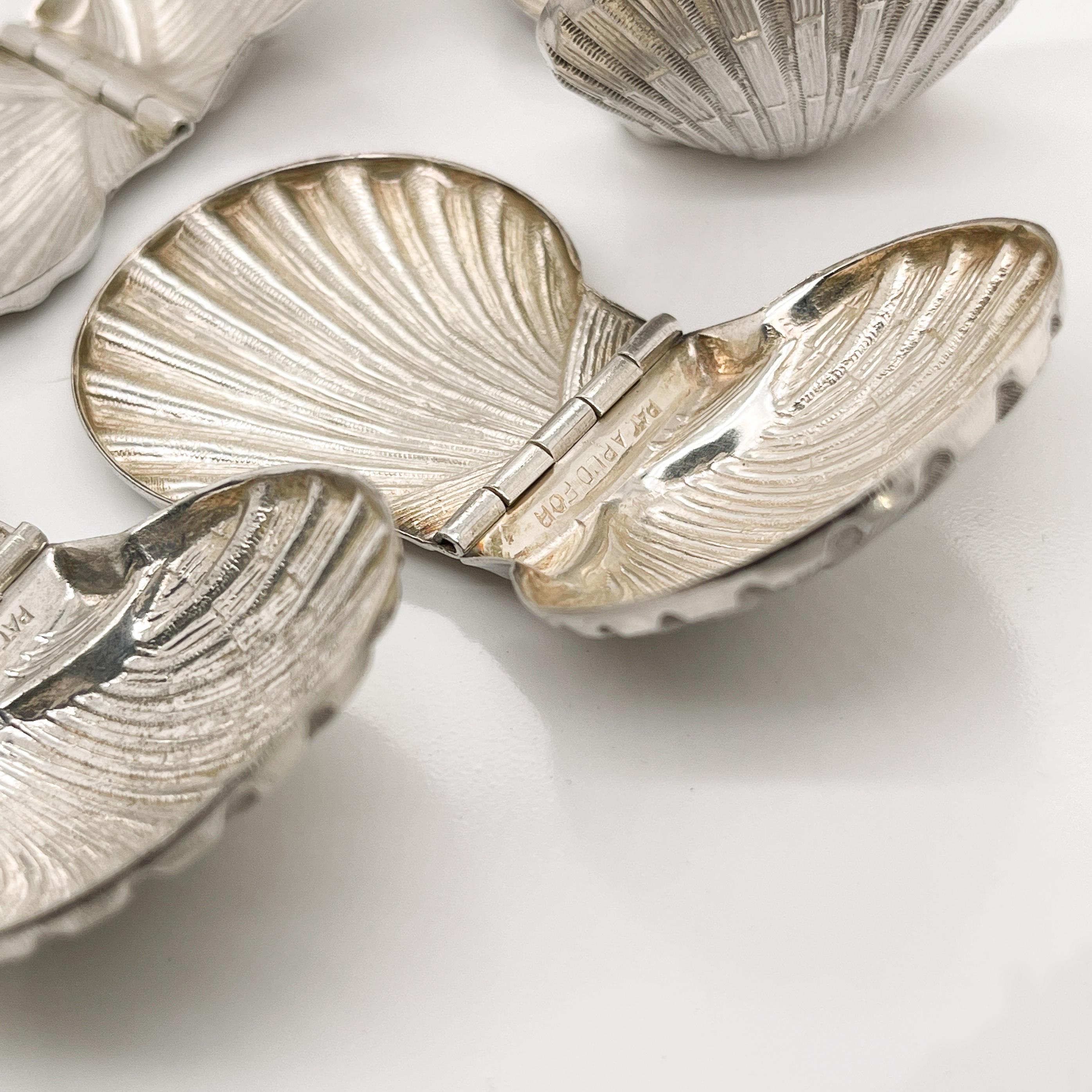 Set of 4 Diminutive Scallop Shaped Sterling Silver Sea Shell Hinged Boxes 4