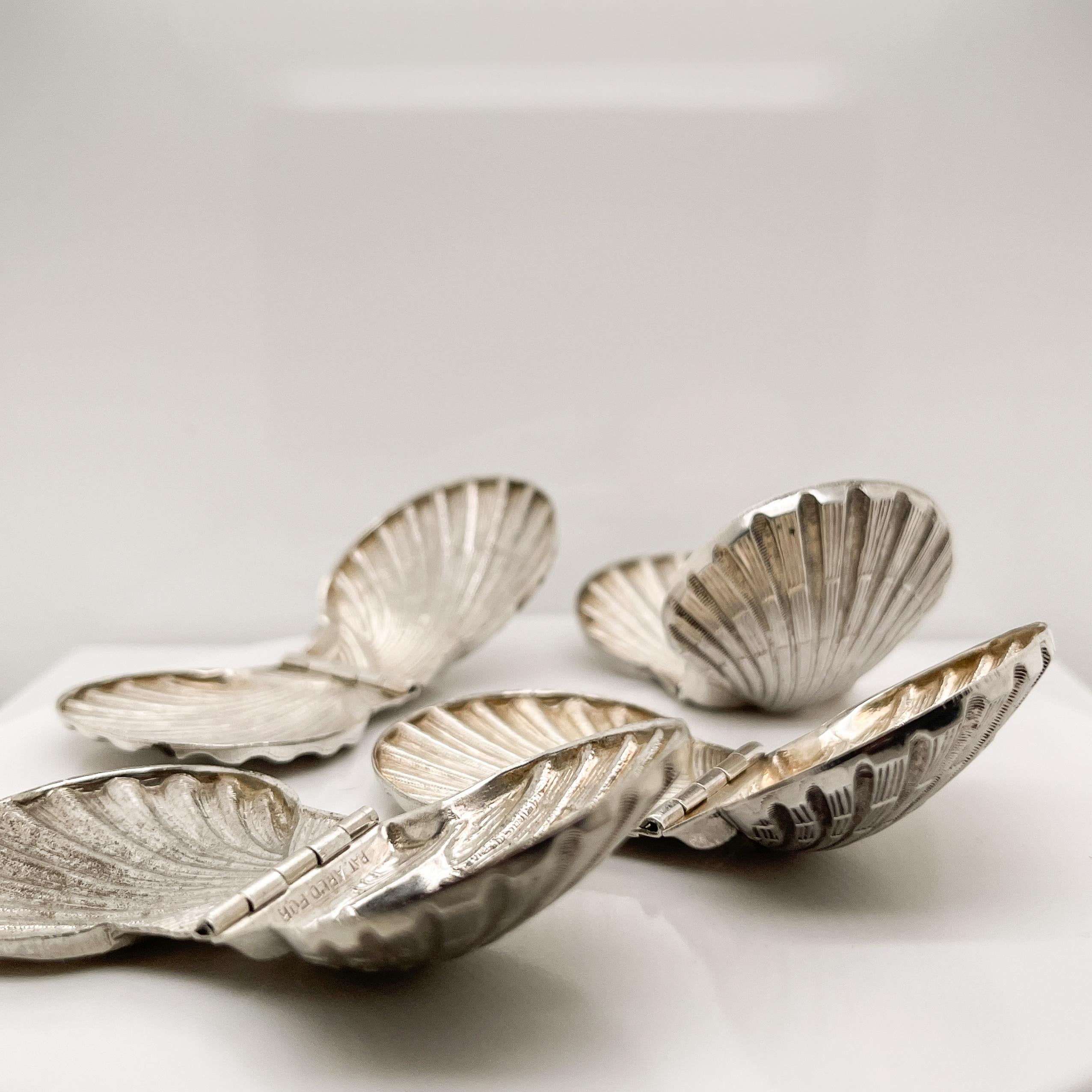Set of 4 Diminutive Scallop Shaped Sterling Silver Sea Shell Hinged Boxes 1