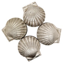 Set of 4 Diminutive Scallop Shaped Sterling Silver Sea Shell Hinged Boxes