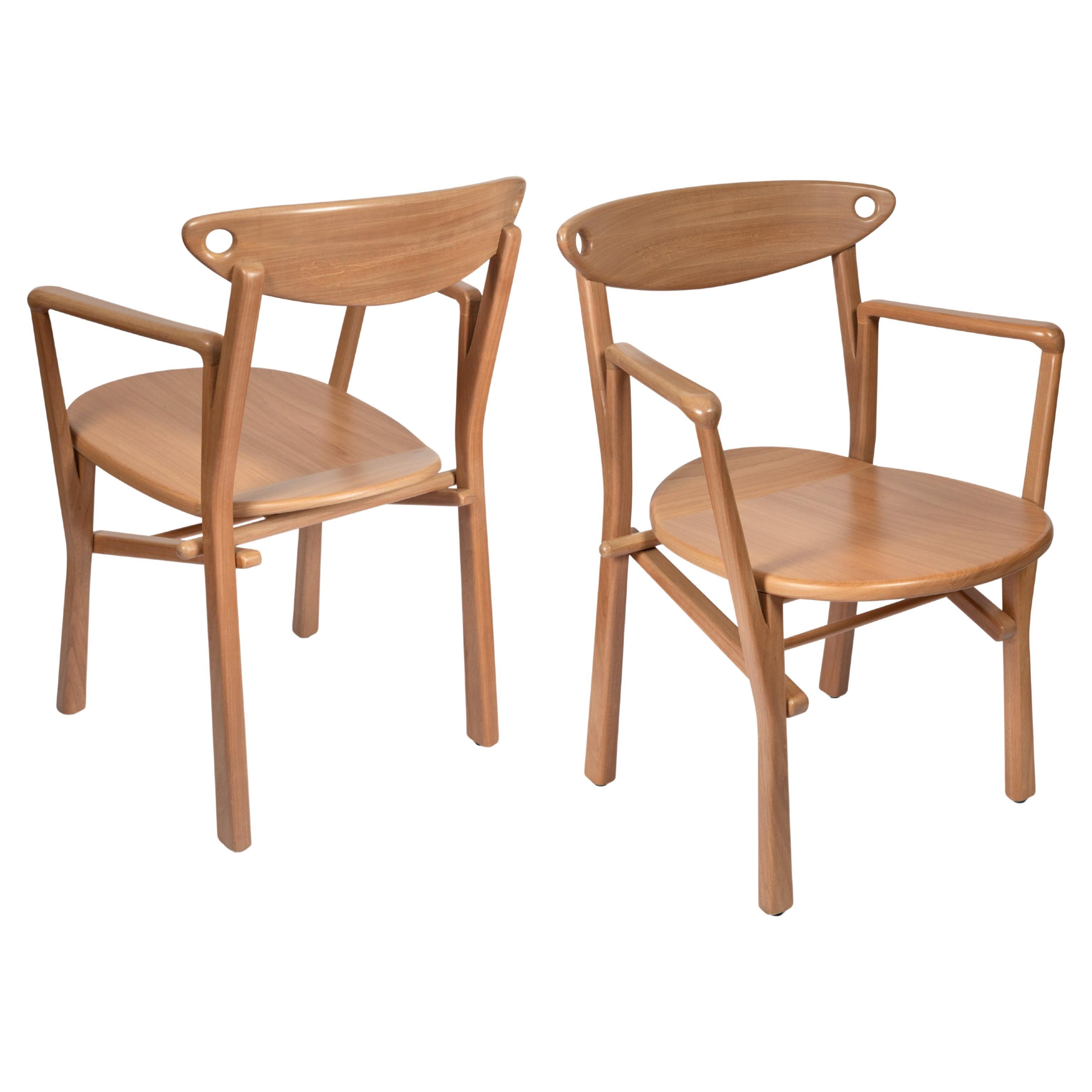 Organic Modern Set of 4 Dining Chairs Laje in Natural Wood For Sale