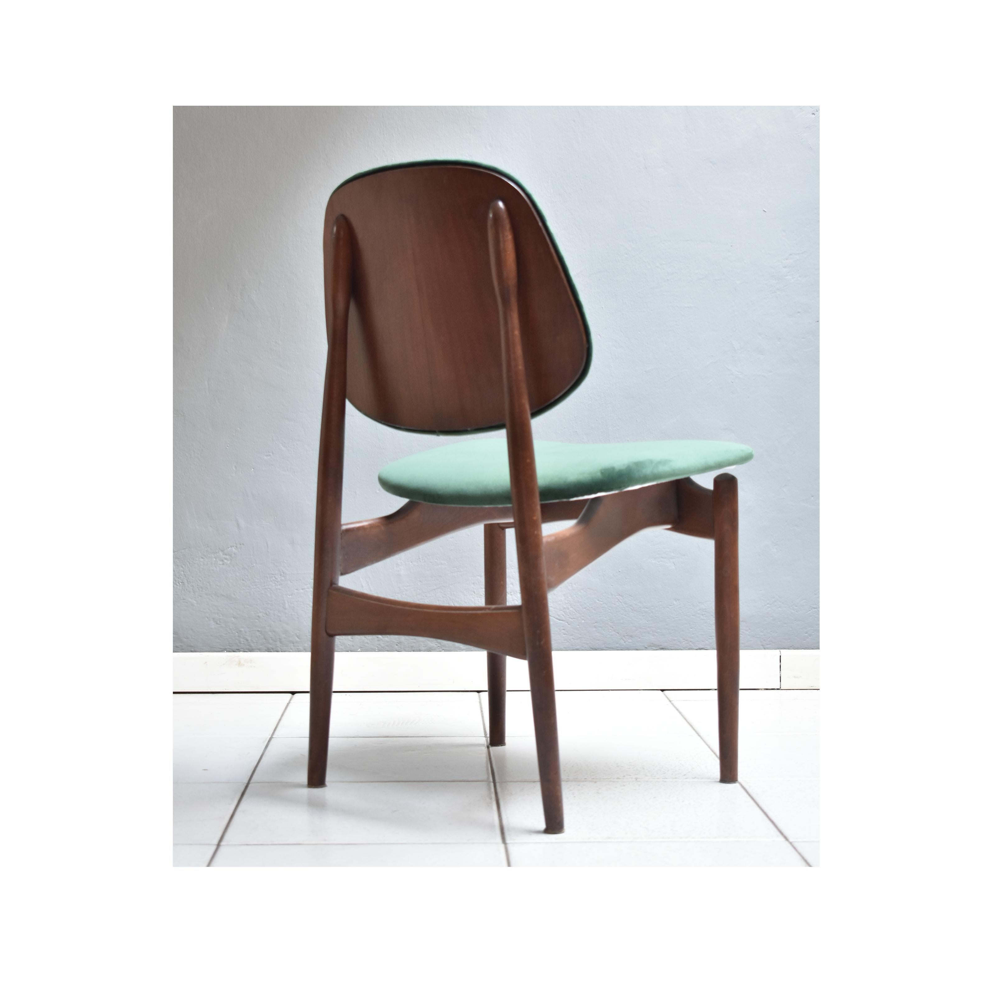  Set of 4 Dining Chairs, 1960 Wooden Frame Upholstery in Green Velvet 4