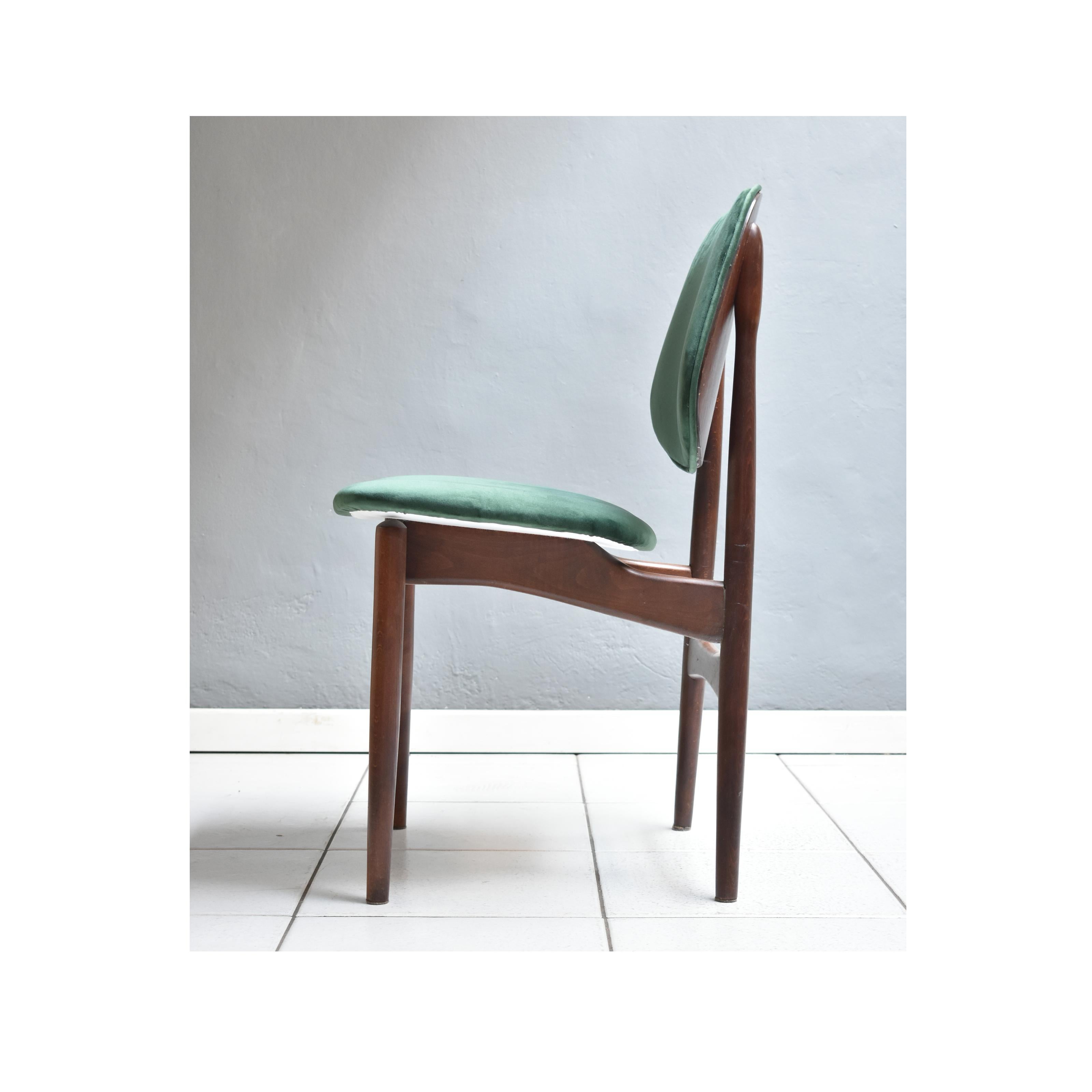  Set of 4 Dining Chairs, 1960 Wooden Frame Upholstery in Green Velvet 1