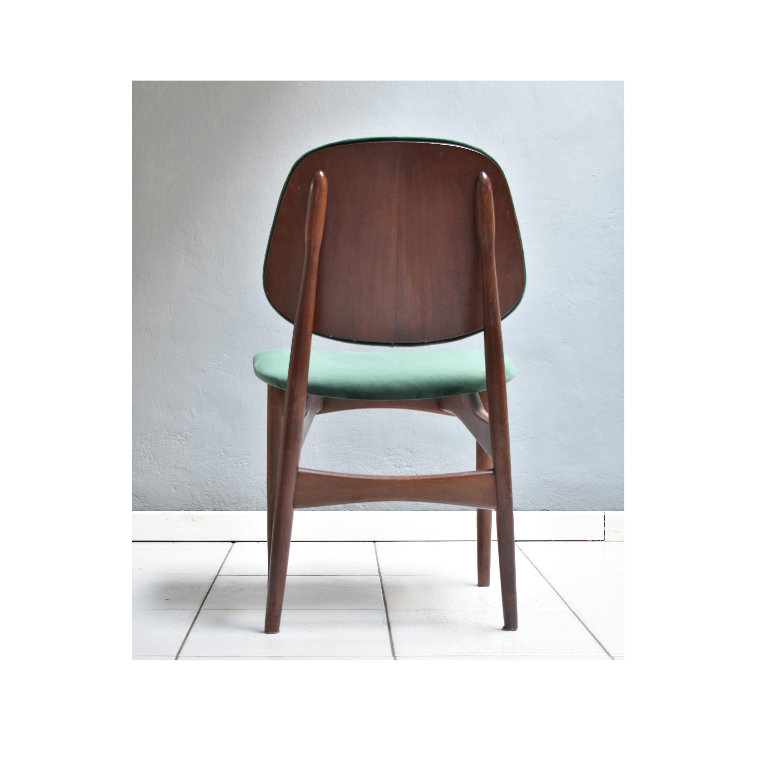  Set of 4 Dining Chairs, 1960 Wooden Frame Upholstery in Green Velvet 3
