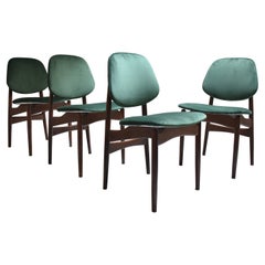 Set of 4 Dining Chairs, 1960 Wooden Frame Upholstery in Green Velvet Set of 4 Dining Chairs, 1960 Wooden Frame Upholstery in Green Velvet